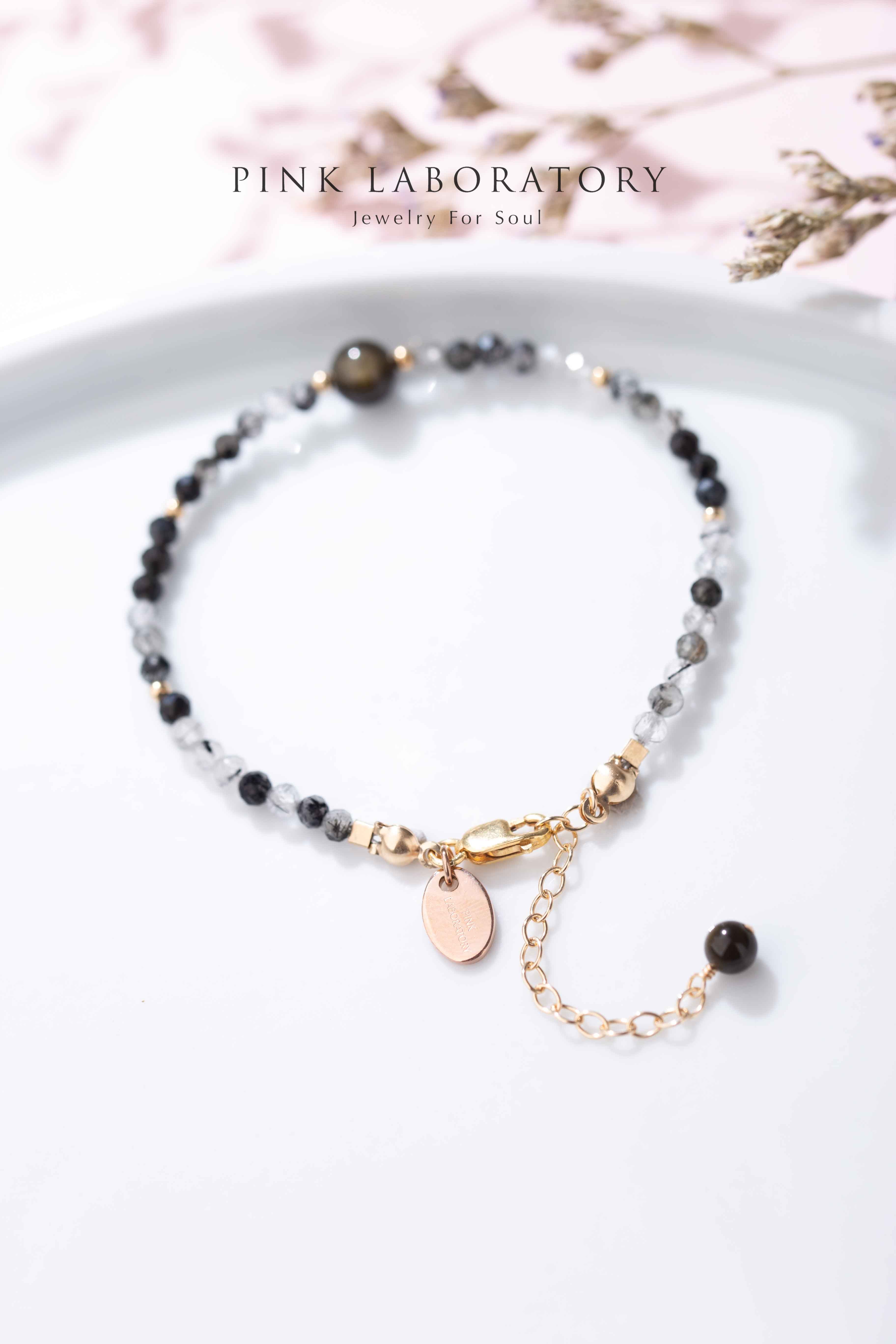 黑髮晶黑曜石14KGF極細手鍊