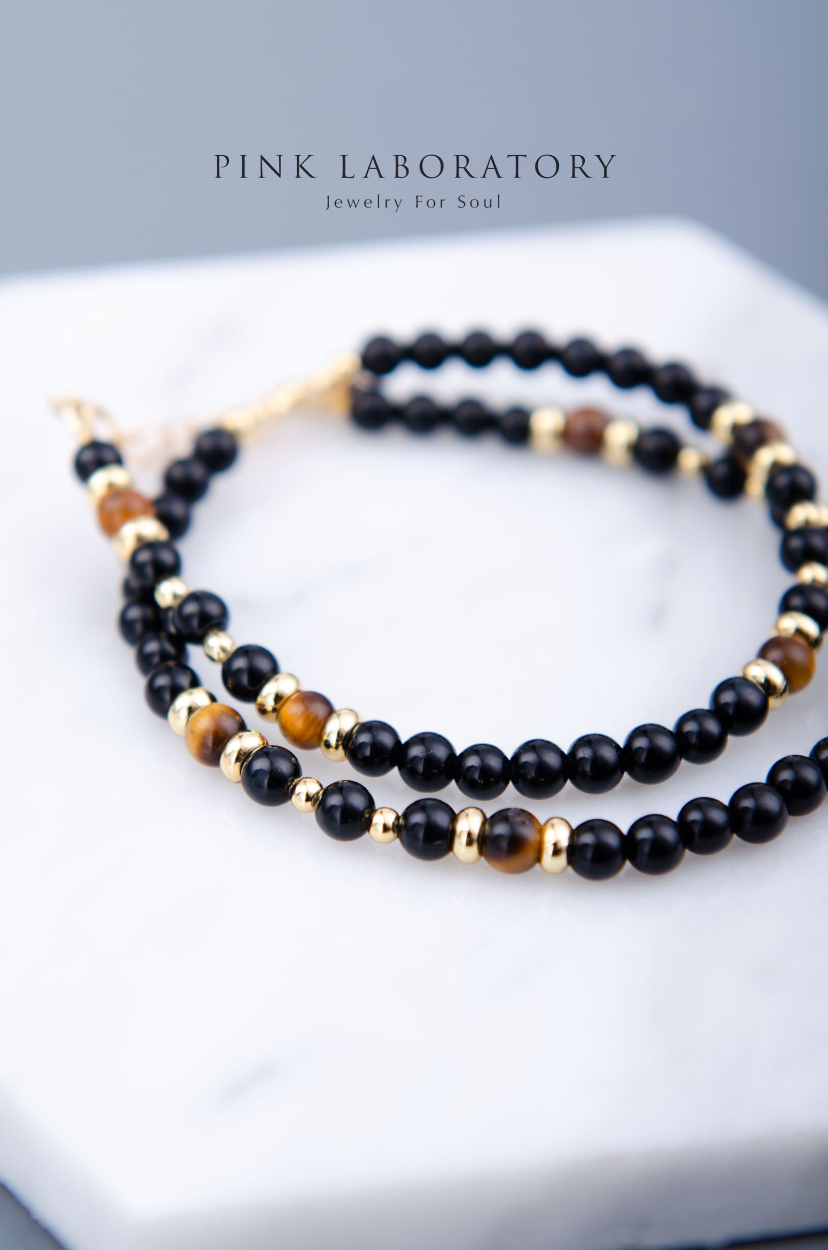 黑瑪瑙虎眼石14K鍍金手鍊