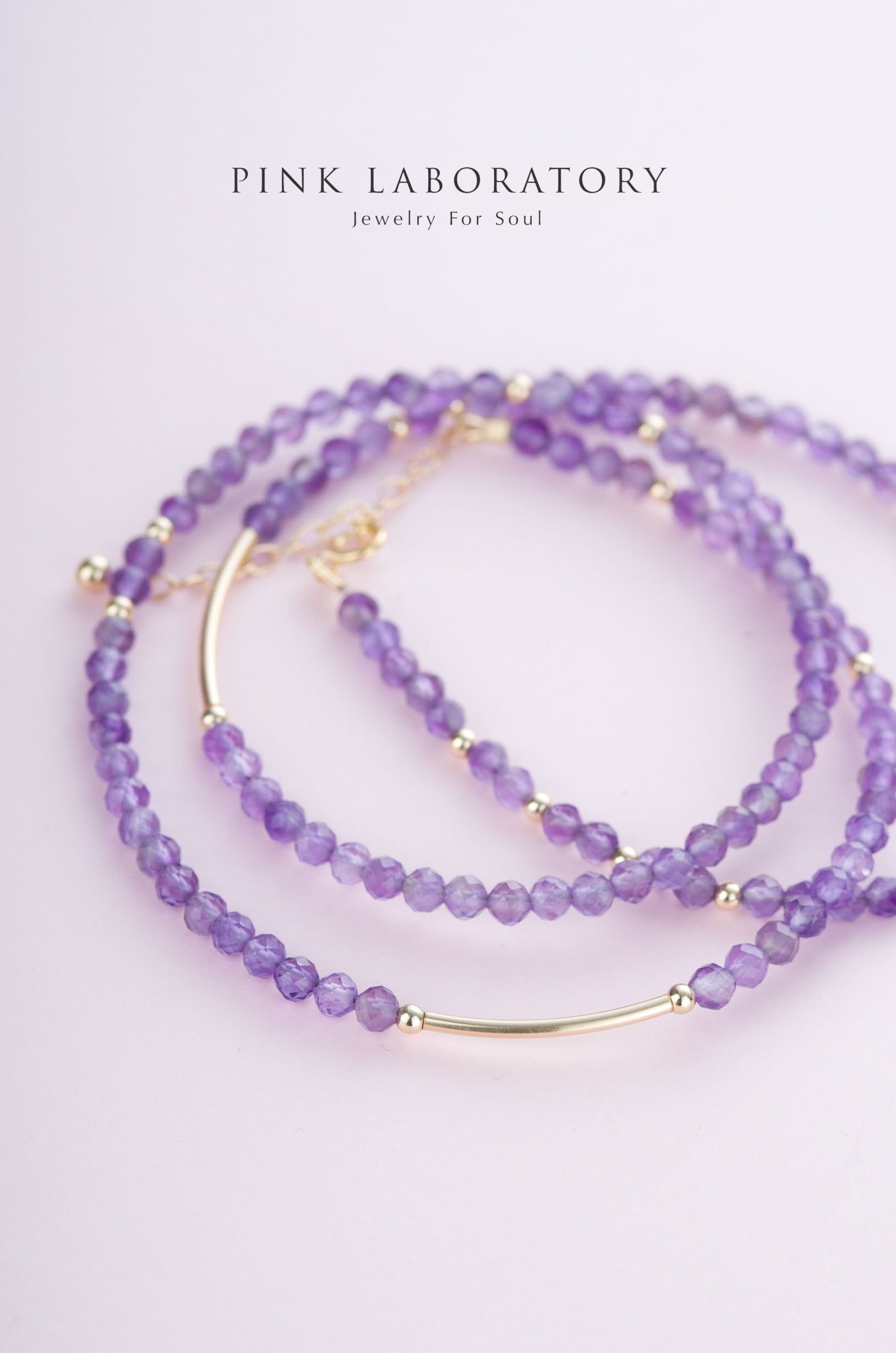 極細紫水晶手鍊 | 三圈 | 3mm | 14K包金