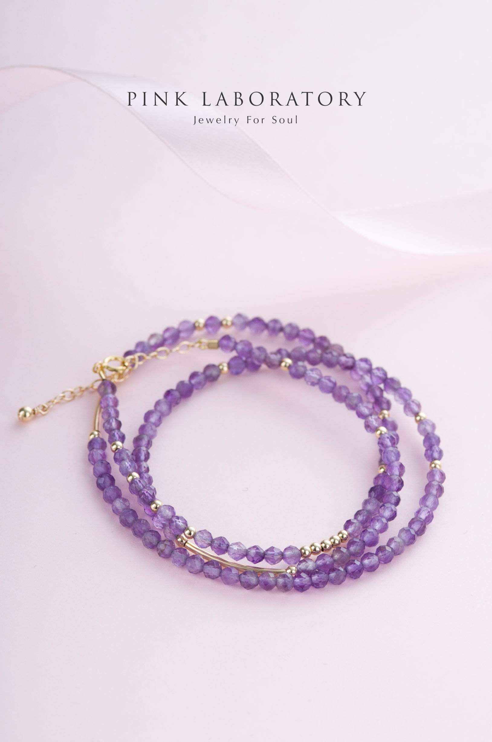 極細紫水晶手鍊 | 三圈 | 3mm | 14K包金 - Pink Laboratory