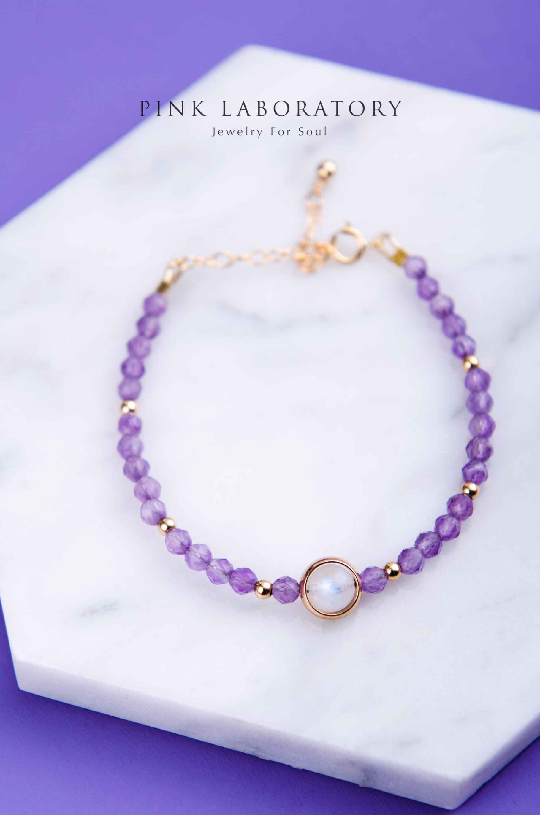 月光石月亮石手鍊 | 切面紫水晶