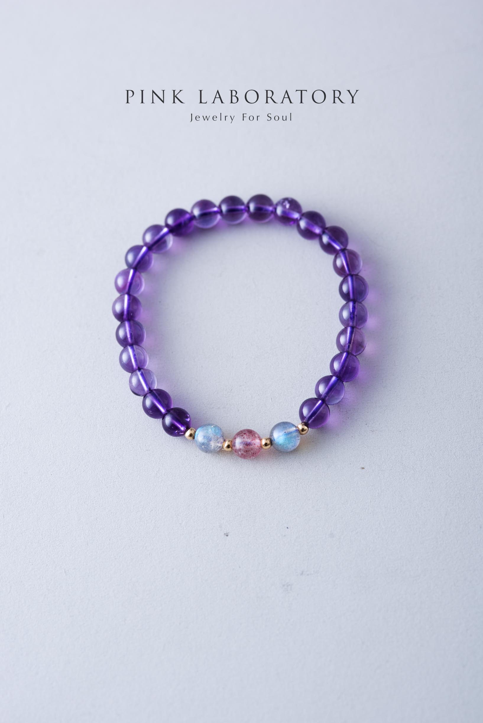 巴西紫水晶14K包金手鍊 | 拉長石草莓晶 | 單圈