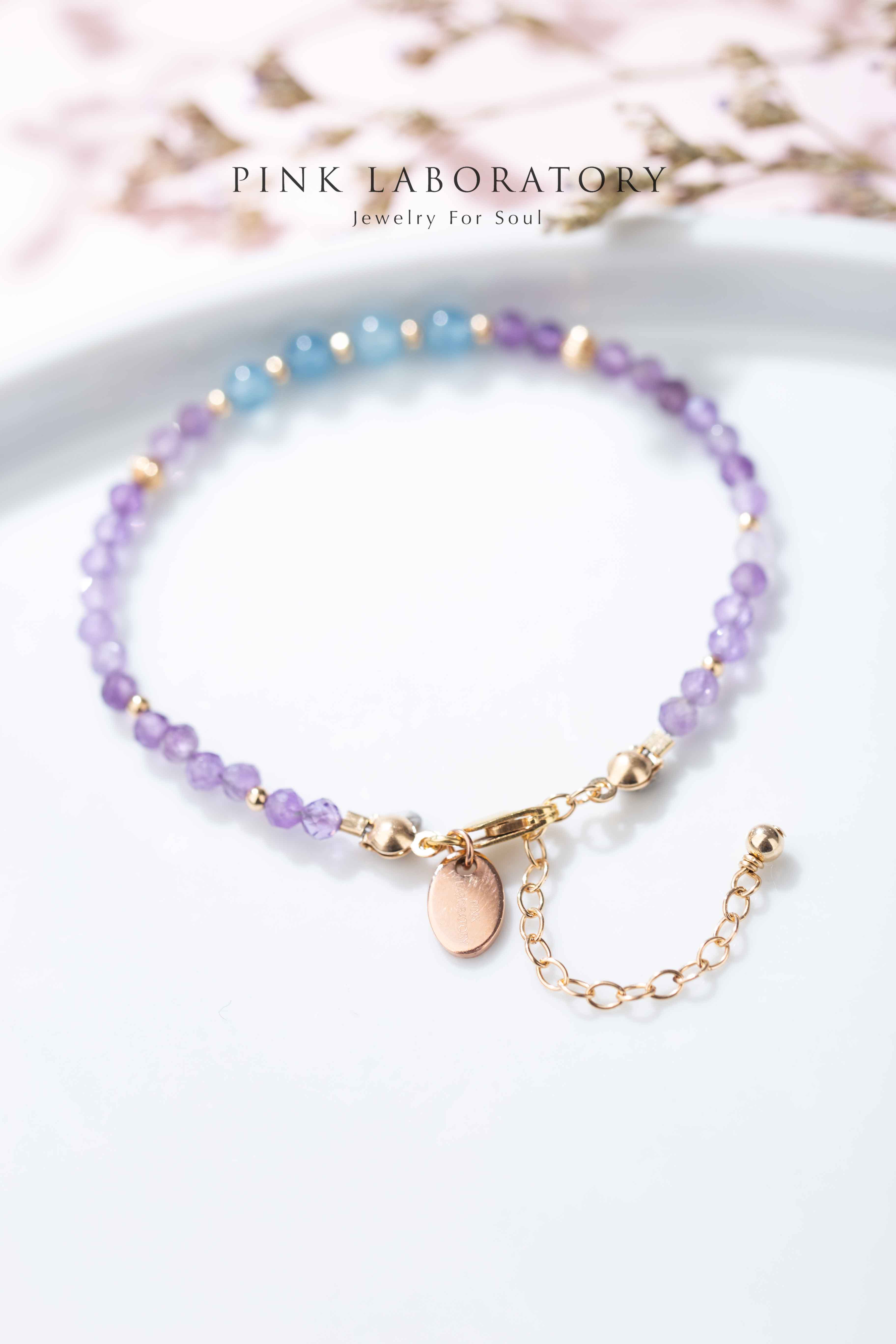 紫水晶海藍寶14KGF極細手鍊