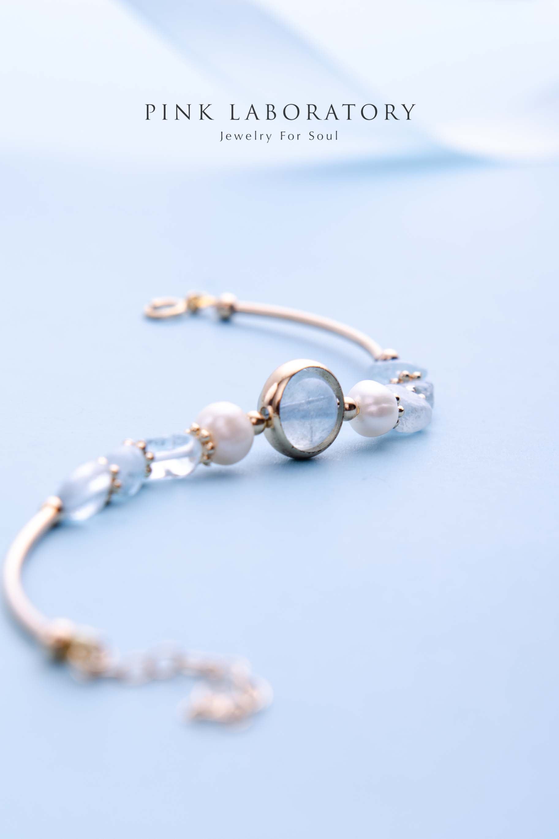 冰種海藍寶珍珠14K包金手鍊