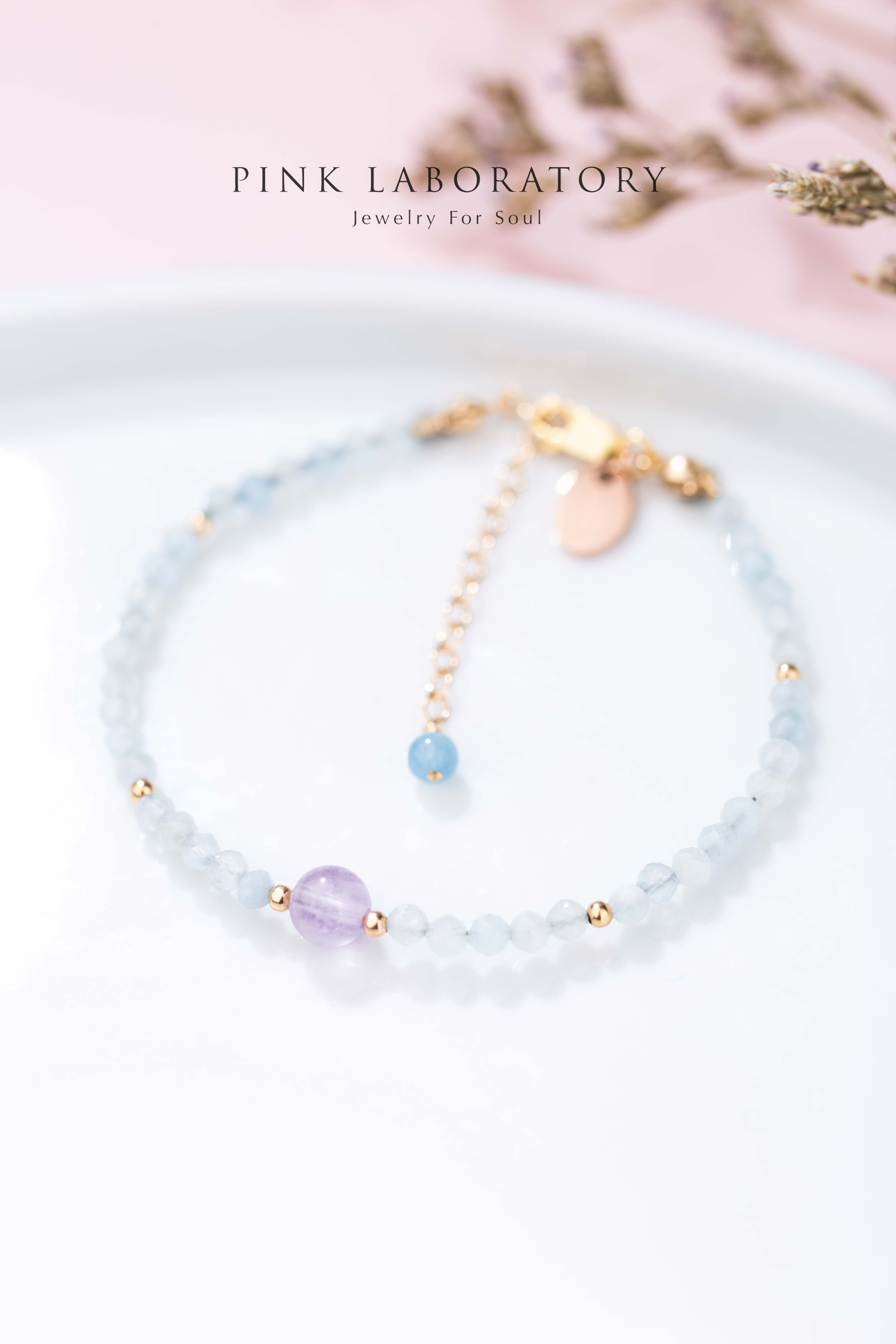 海藍寶薰衣草紫水晶14GF極細手鍊