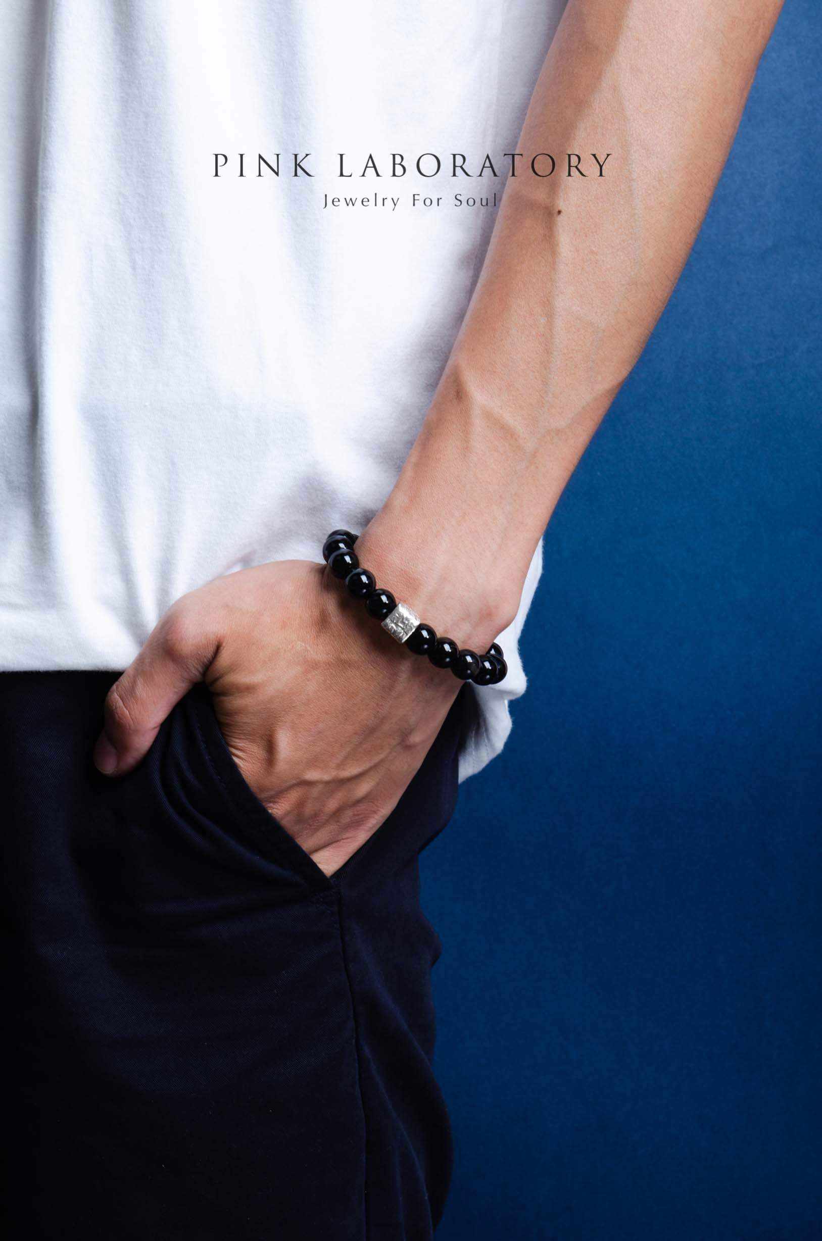 黑瑪瑙925純銀手鍊 - Pink Laboratory