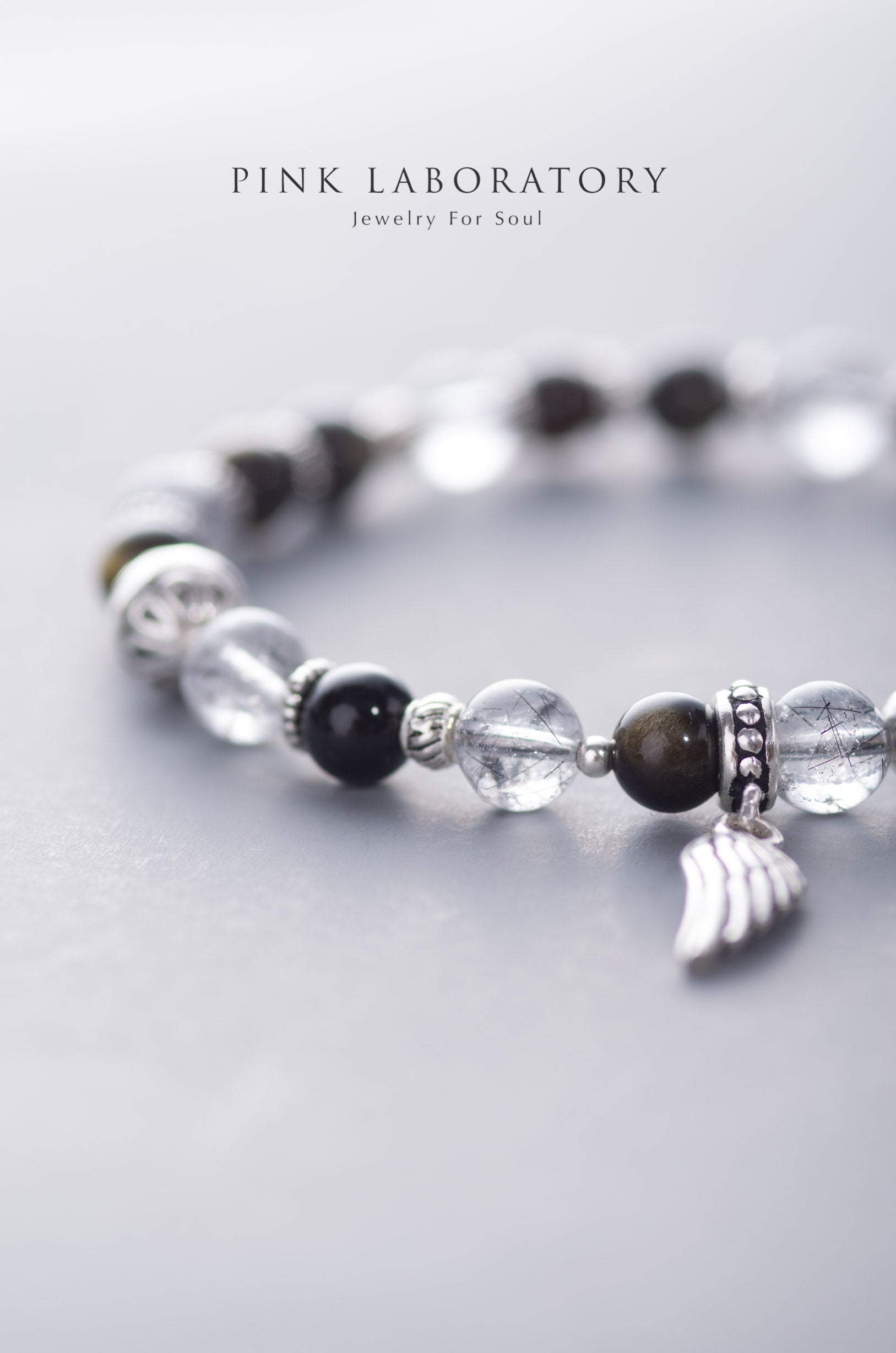 黑髮晶黑曜石925純銀手鏈