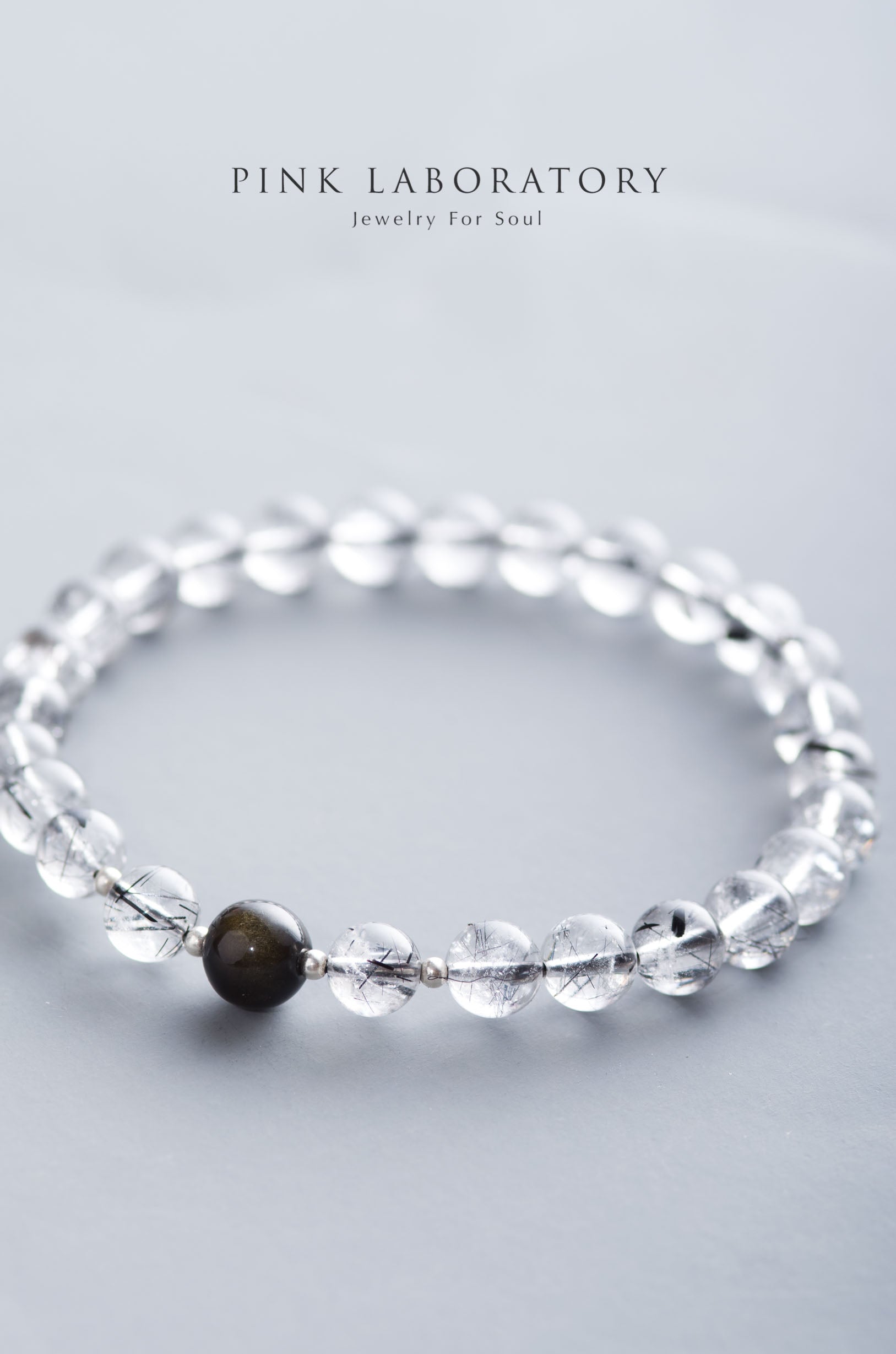 黑髮晶黑曜石925純銀手鏈