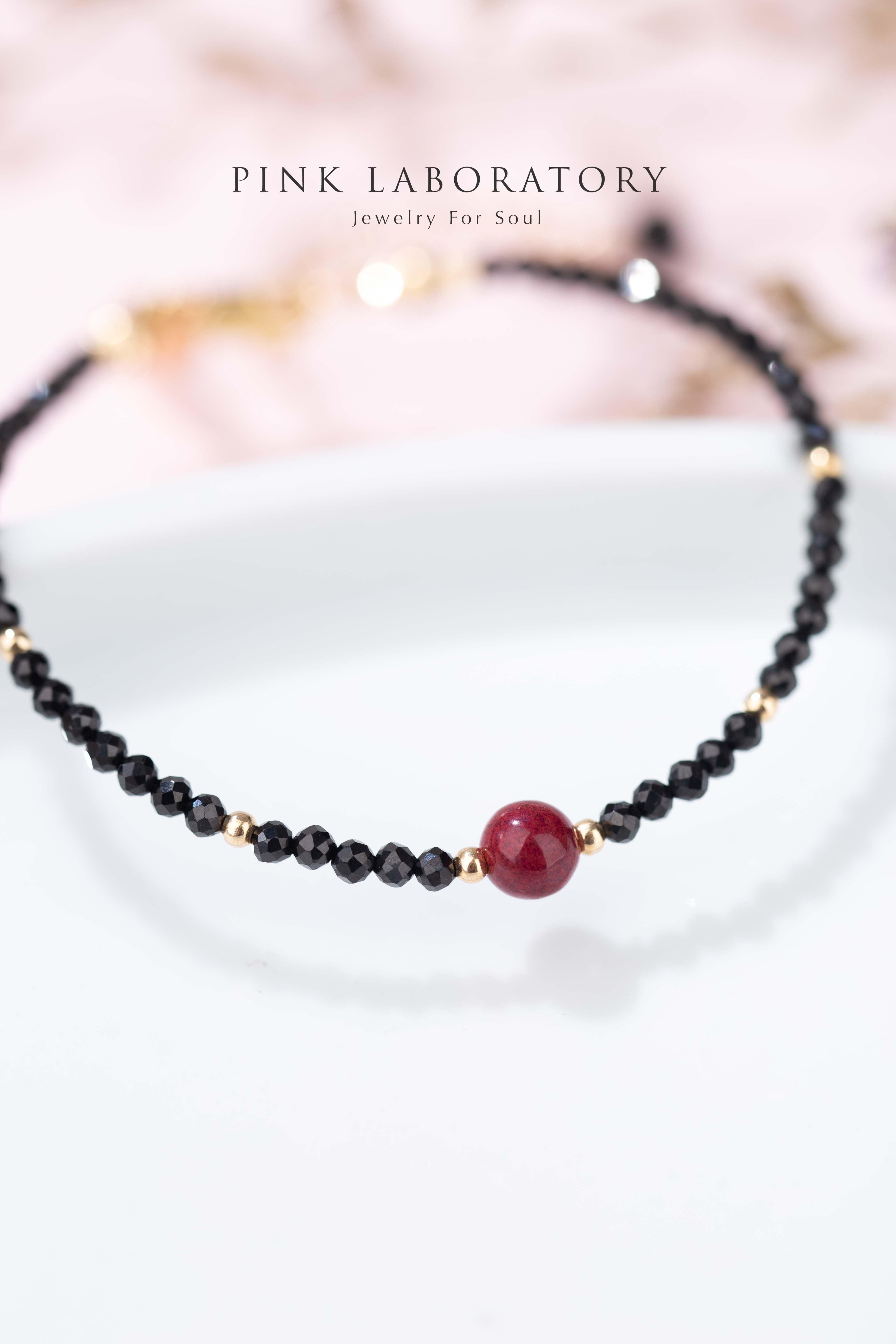 尖晶石硃砂14KGF極細手鍊