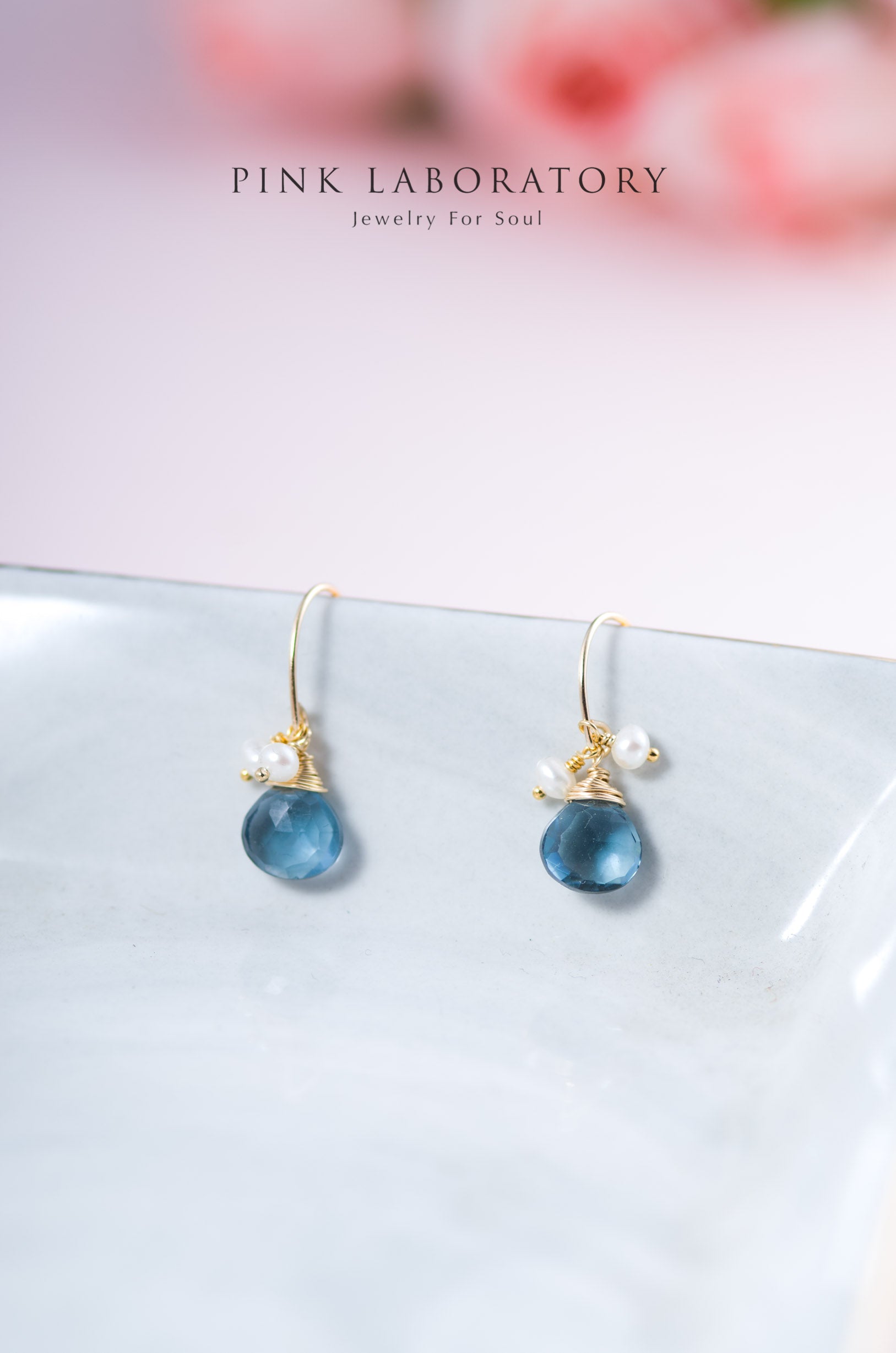 倫敦藍石英石珍珠 | 14K包金 | 純銀耳環