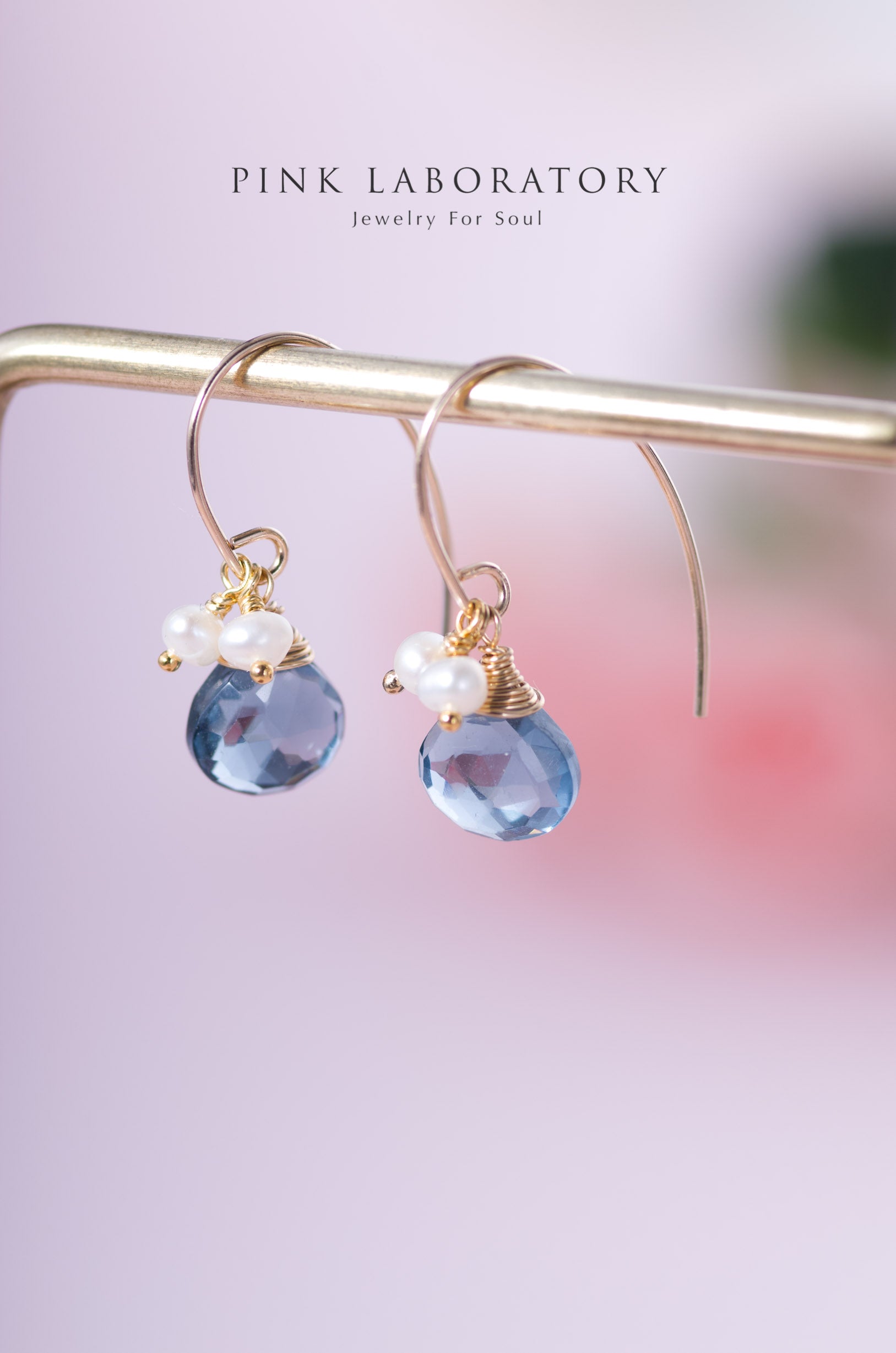 倫敦藍石英石珍珠 | 14K包金 | 純銀耳環