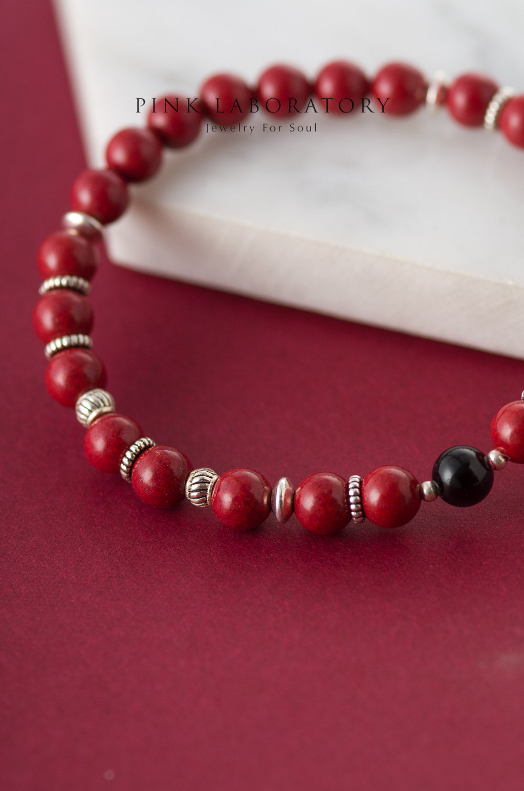 紫金砂硃砂6mm黑瑪瑙手鏈 | 925純銀泰銀