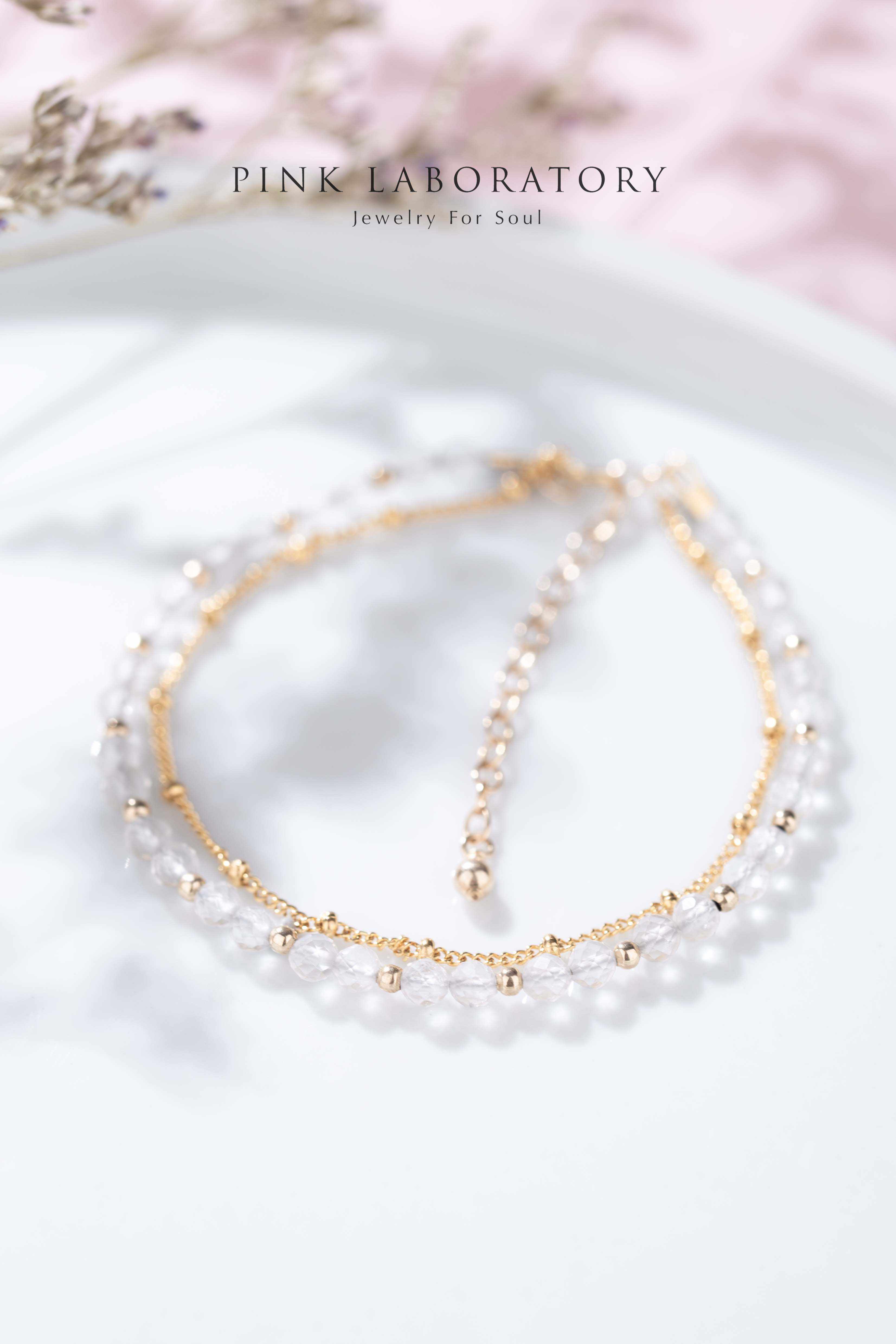 白水晶 14K包金極細手鍊 | 字母客製 - Pink Laboratory