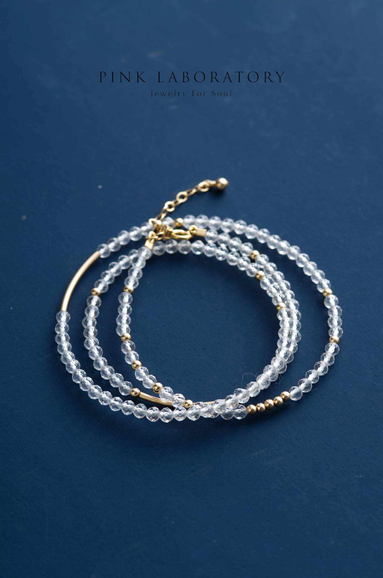 白水晶極細手鍊 | 三圈 | 3mm | 14K包金 - Pink Laboratory