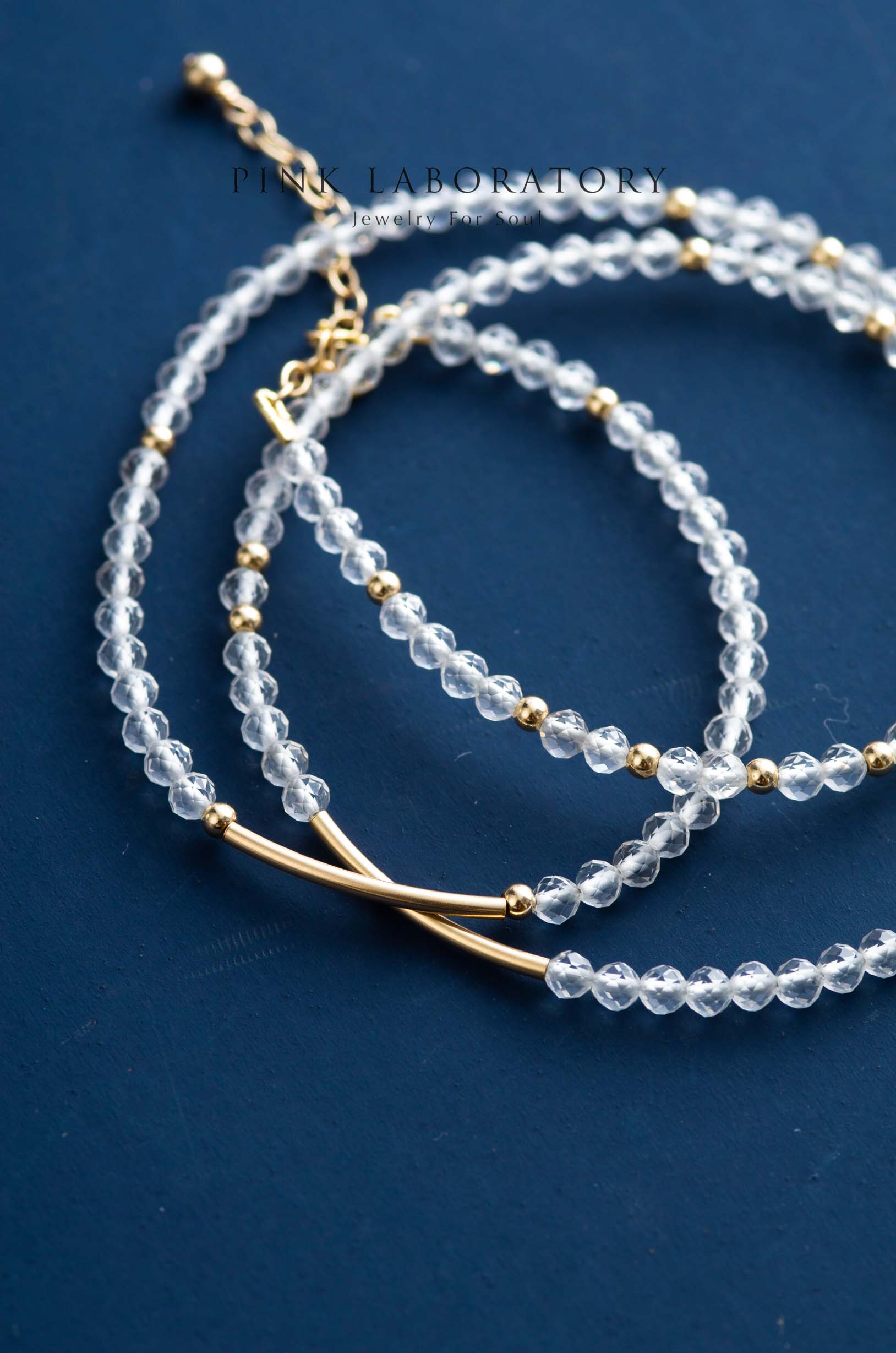 白水晶極細手鍊 | 三圈 | 3mm | 14K包金