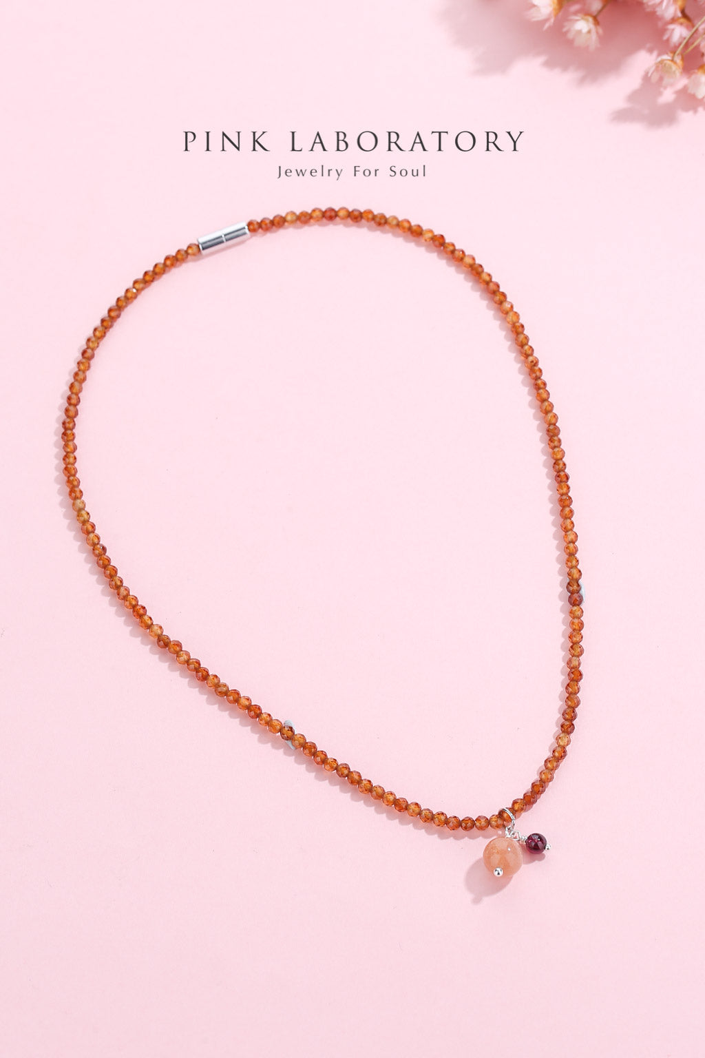 橙石榴石太陽石925純銀項鍊