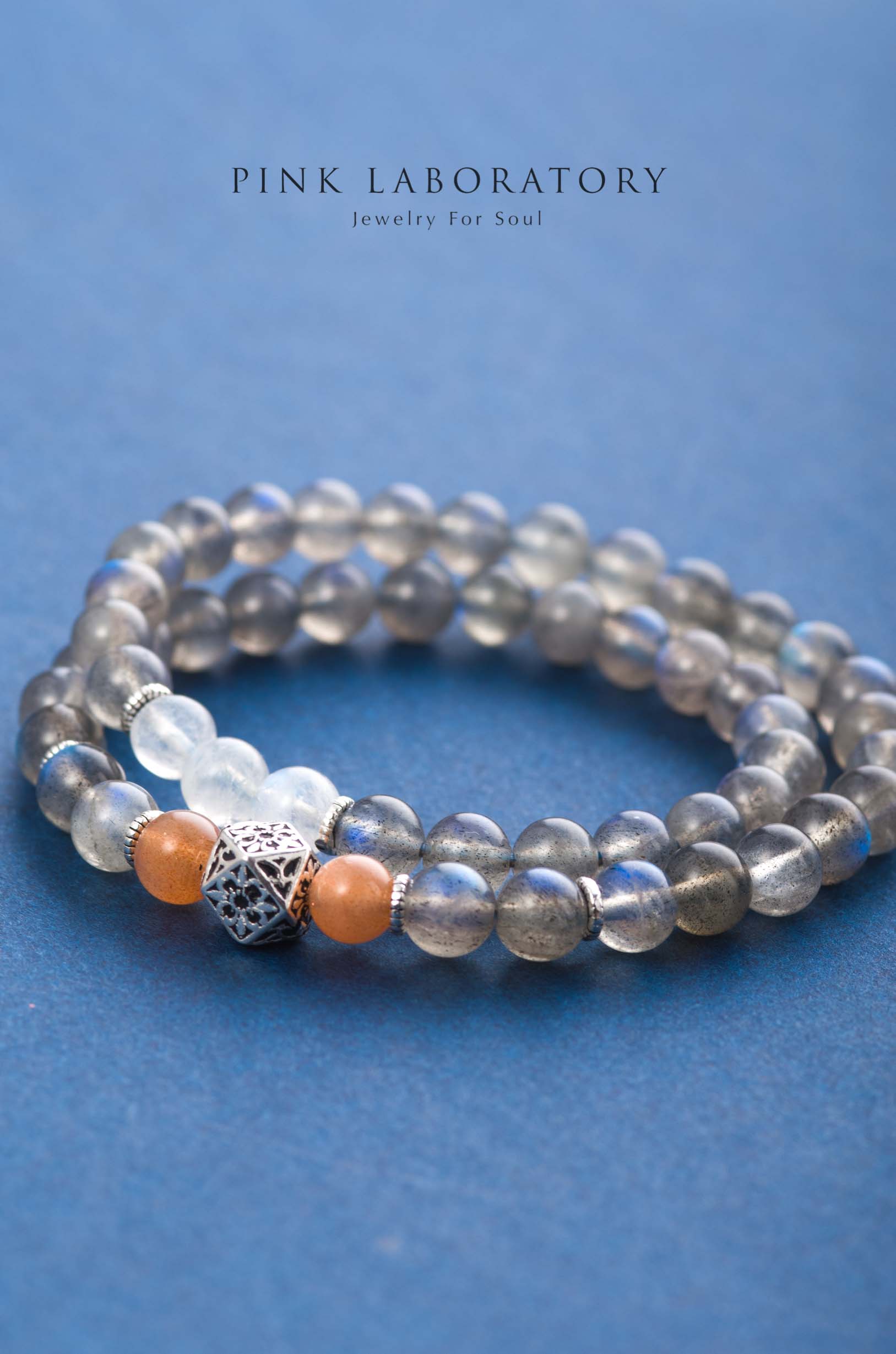 藍光拉長石太陽石月光石925純銀手鏈