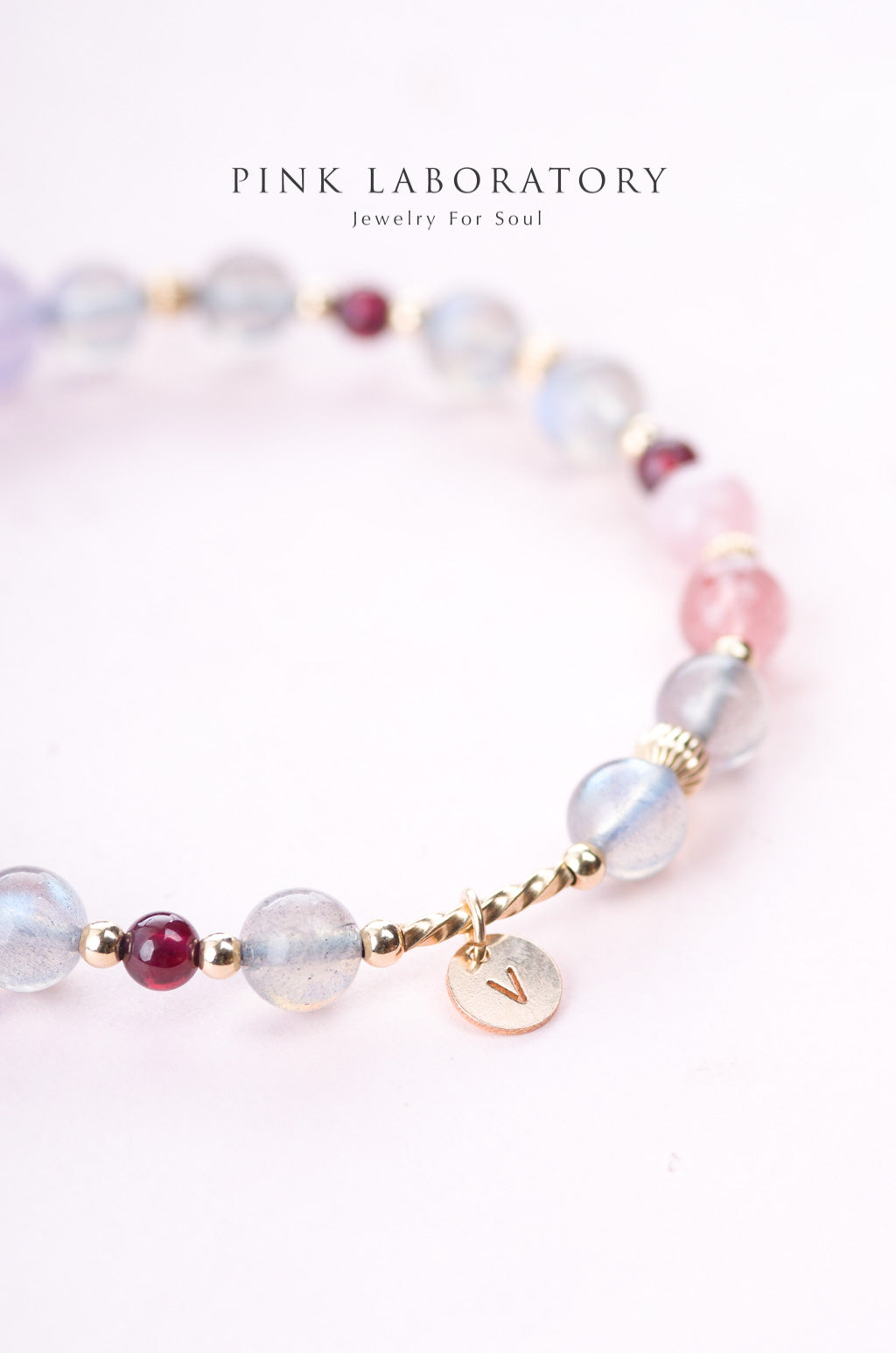 藍光拉長石石榴石14K包金手鍊