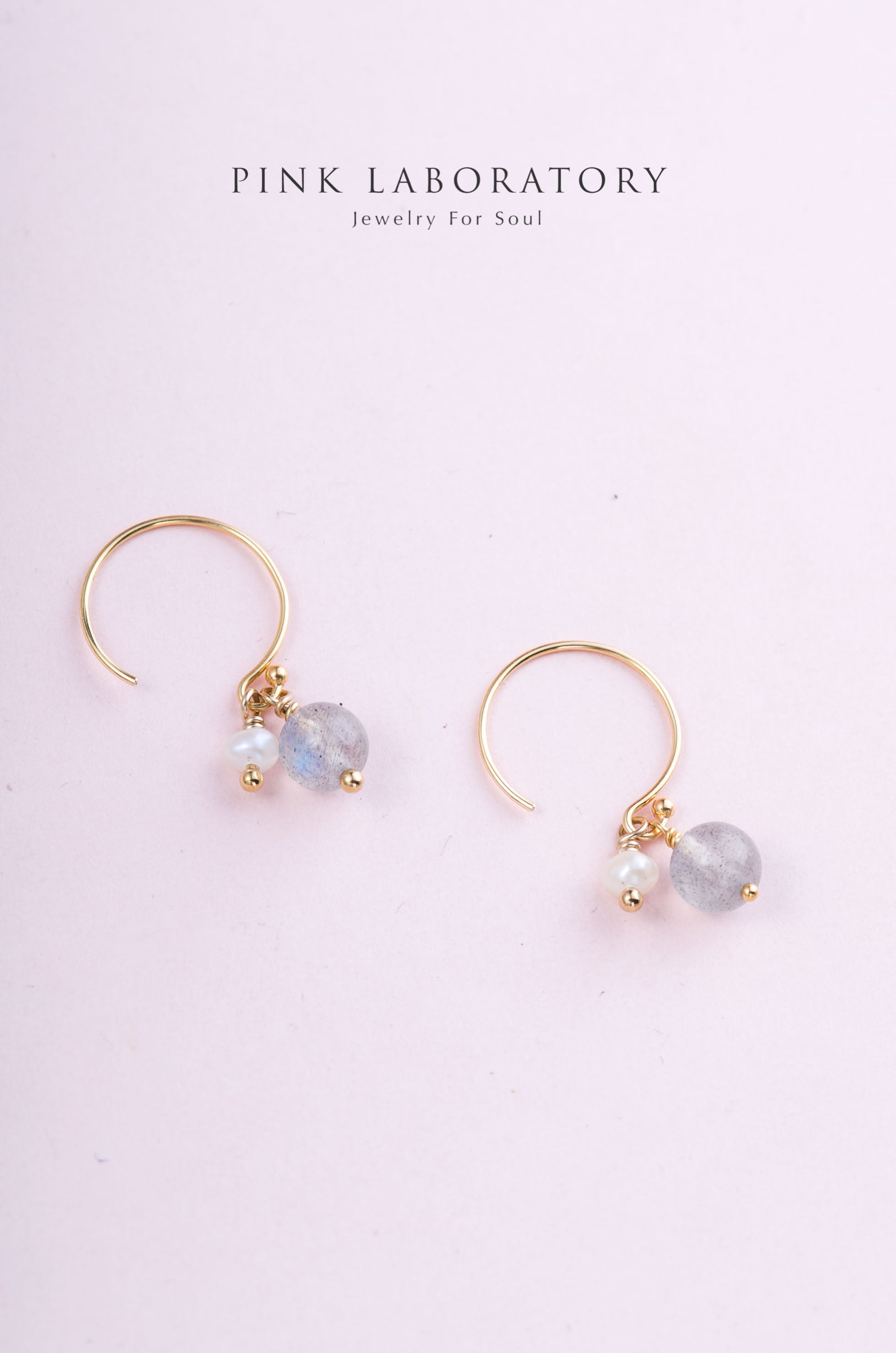 藍光拉長石珍珠耳環 | 14K包金 | 925純銀