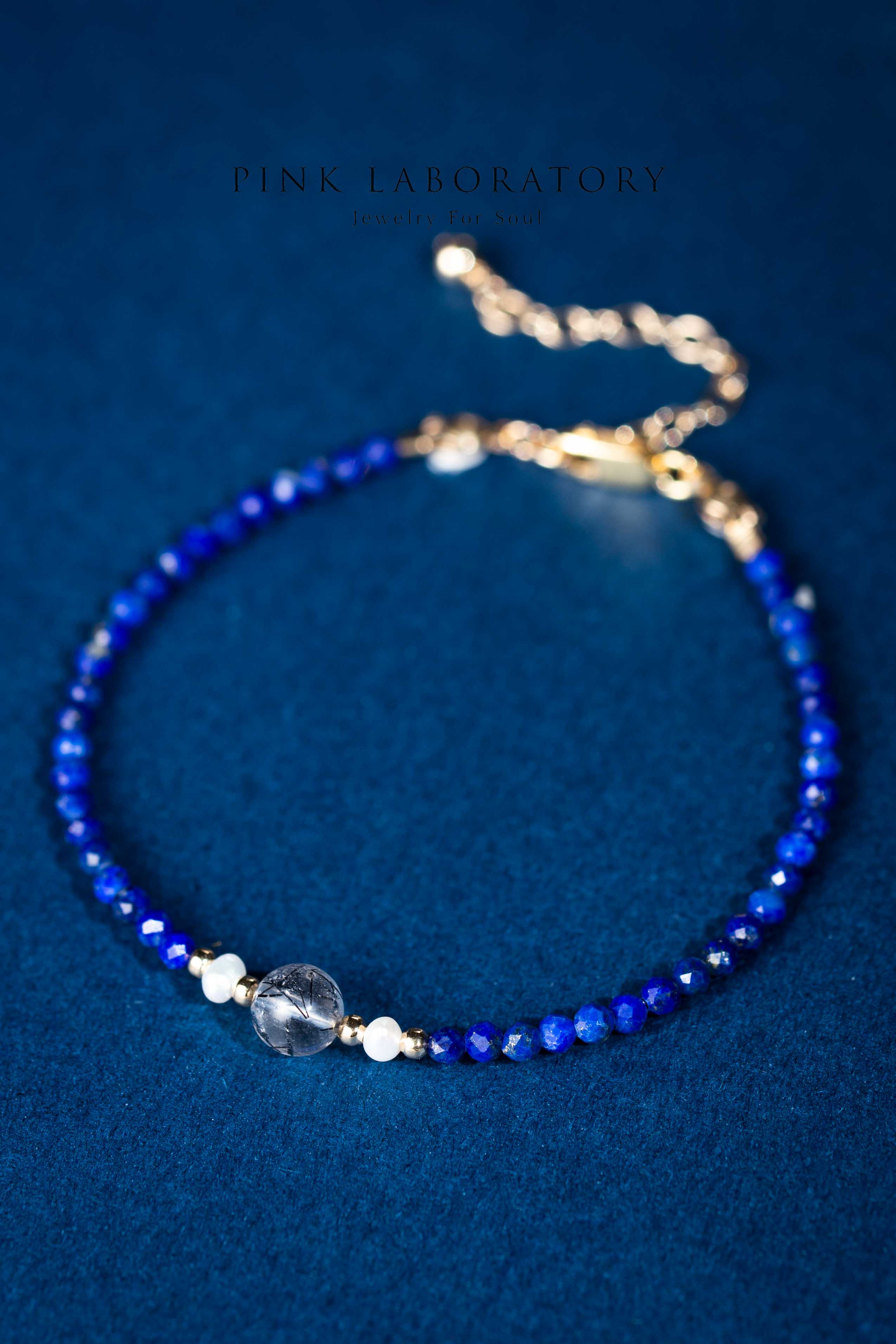 青金石黑髮晶14KGF極細手鍊