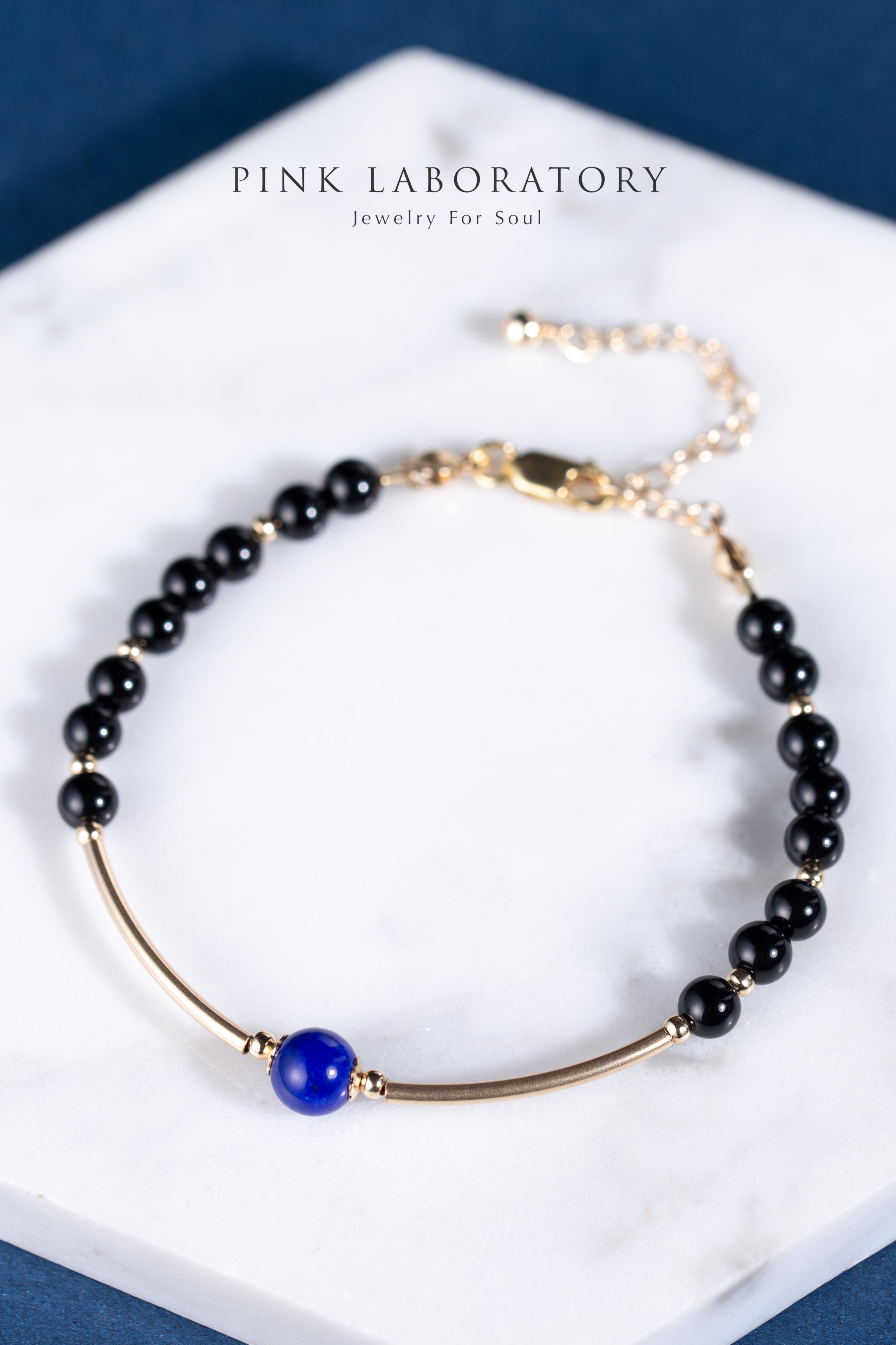 黑瑪瑙青金石14K包金手鍊