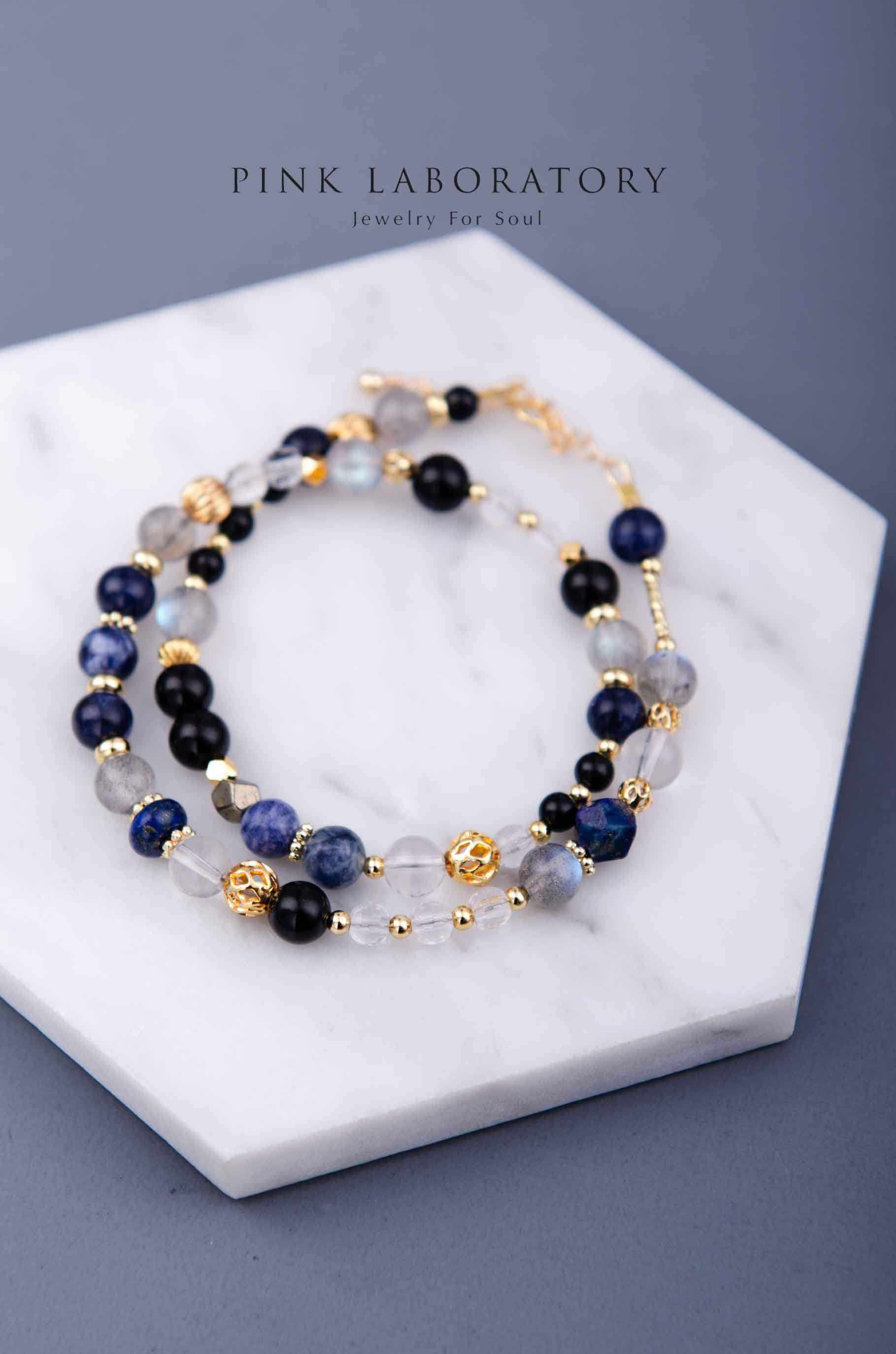 黑瑪瑙拉長石藍色兩圈手鍊 - Pink Laboratory