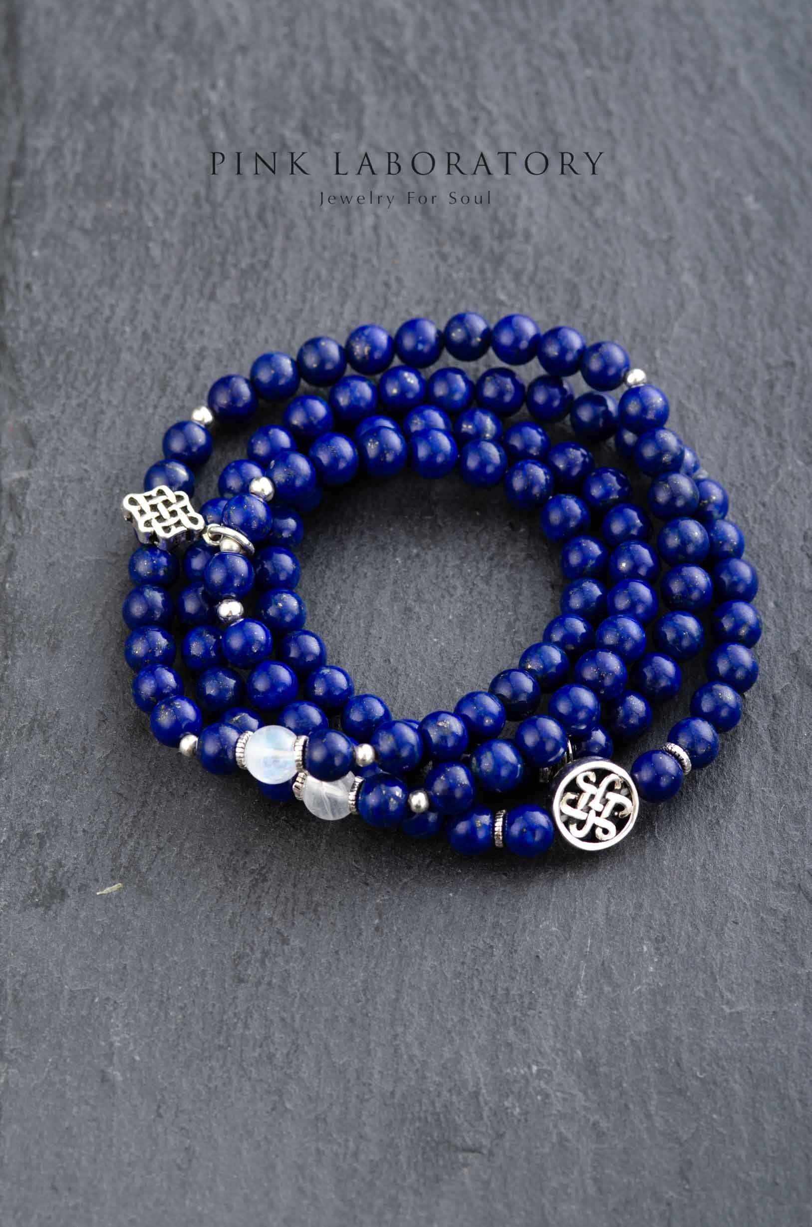 青金石佛珠108手鍊 | 月光石 | 6mm | 925純銀 - Pink Laboratory