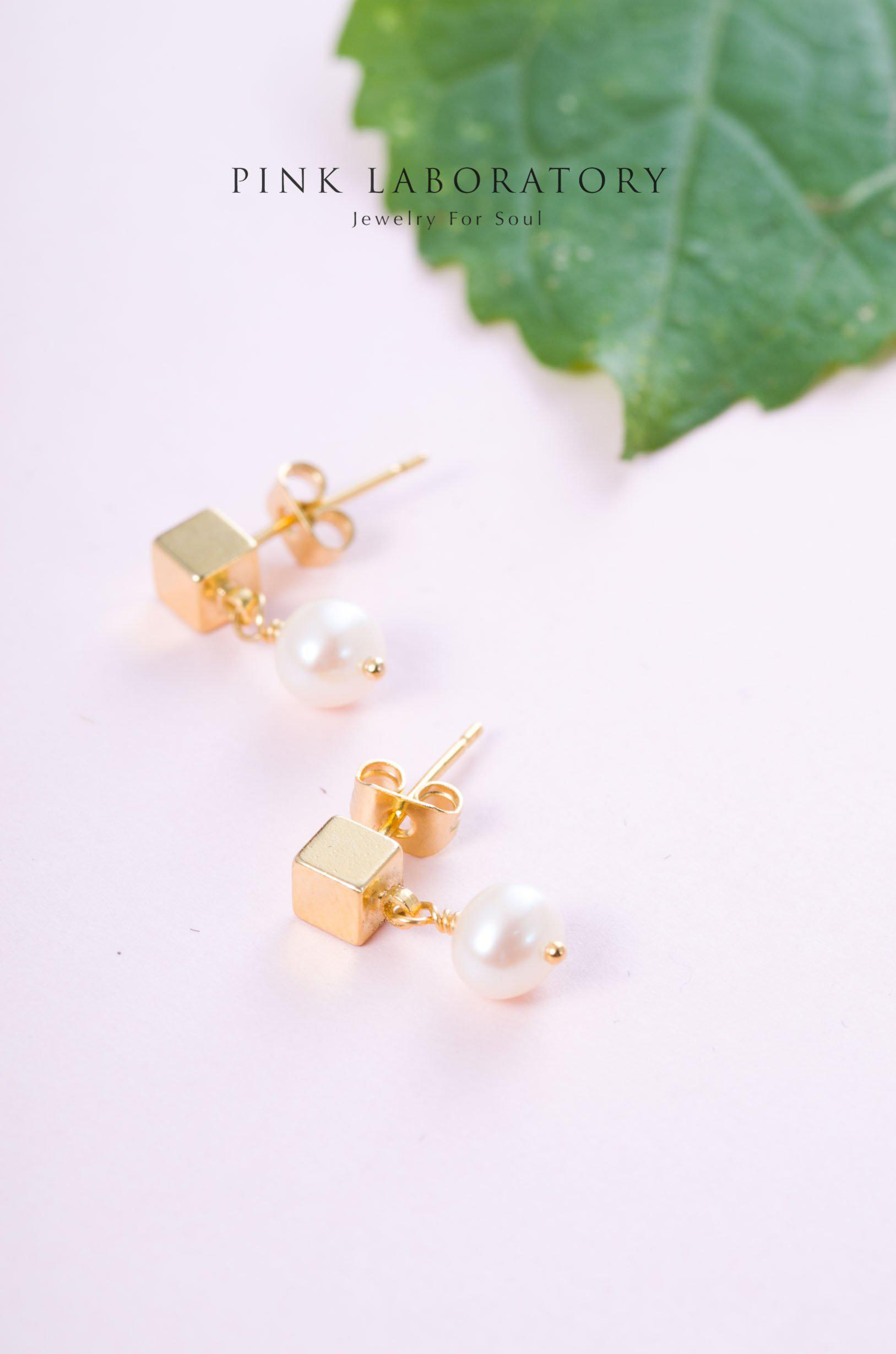 天然淡水珍珠14K鍍金耳環 - Pink Laboratory