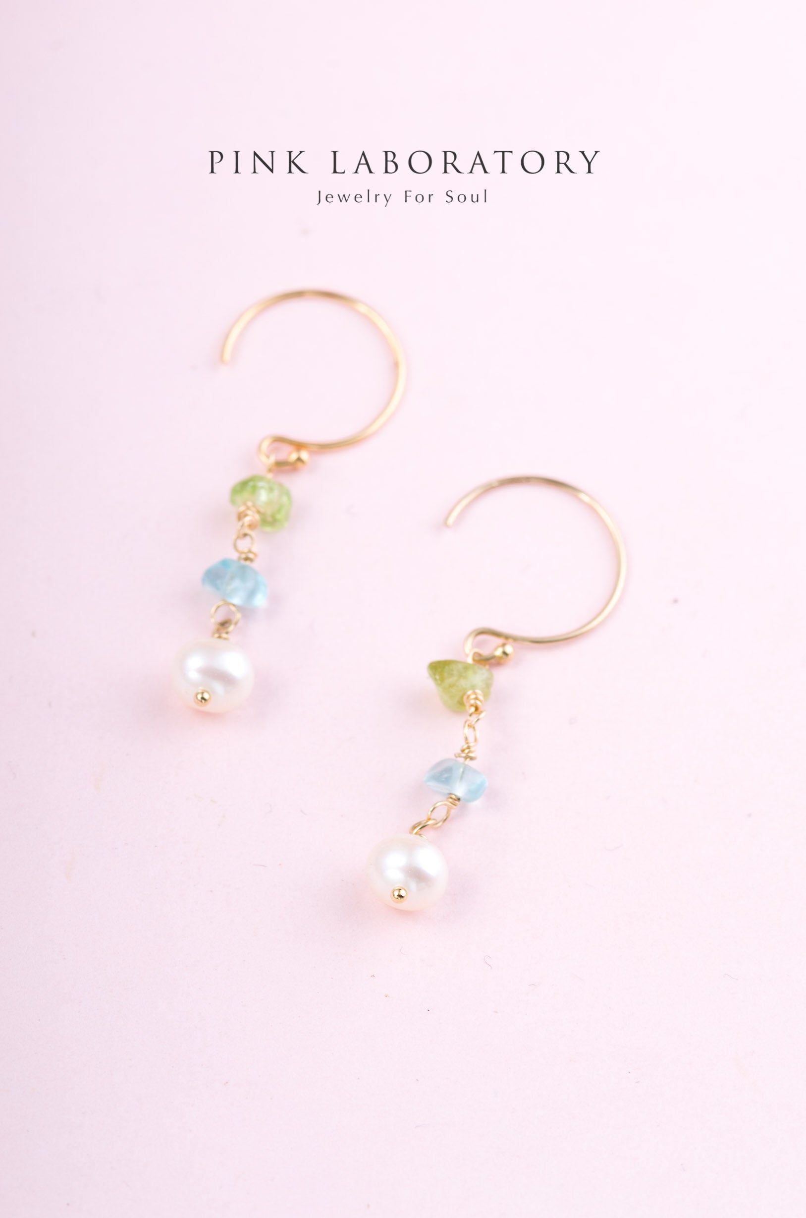 淡水珍珠 | 橄欖石磷灰石 | 14K包金耳環