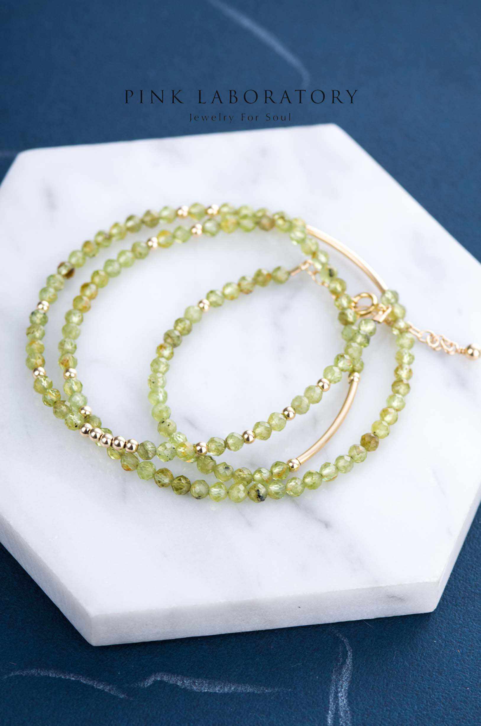 橄欖石極細手鍊 | 三圈 | 3mm | 14K包金 - Pink Laboratory