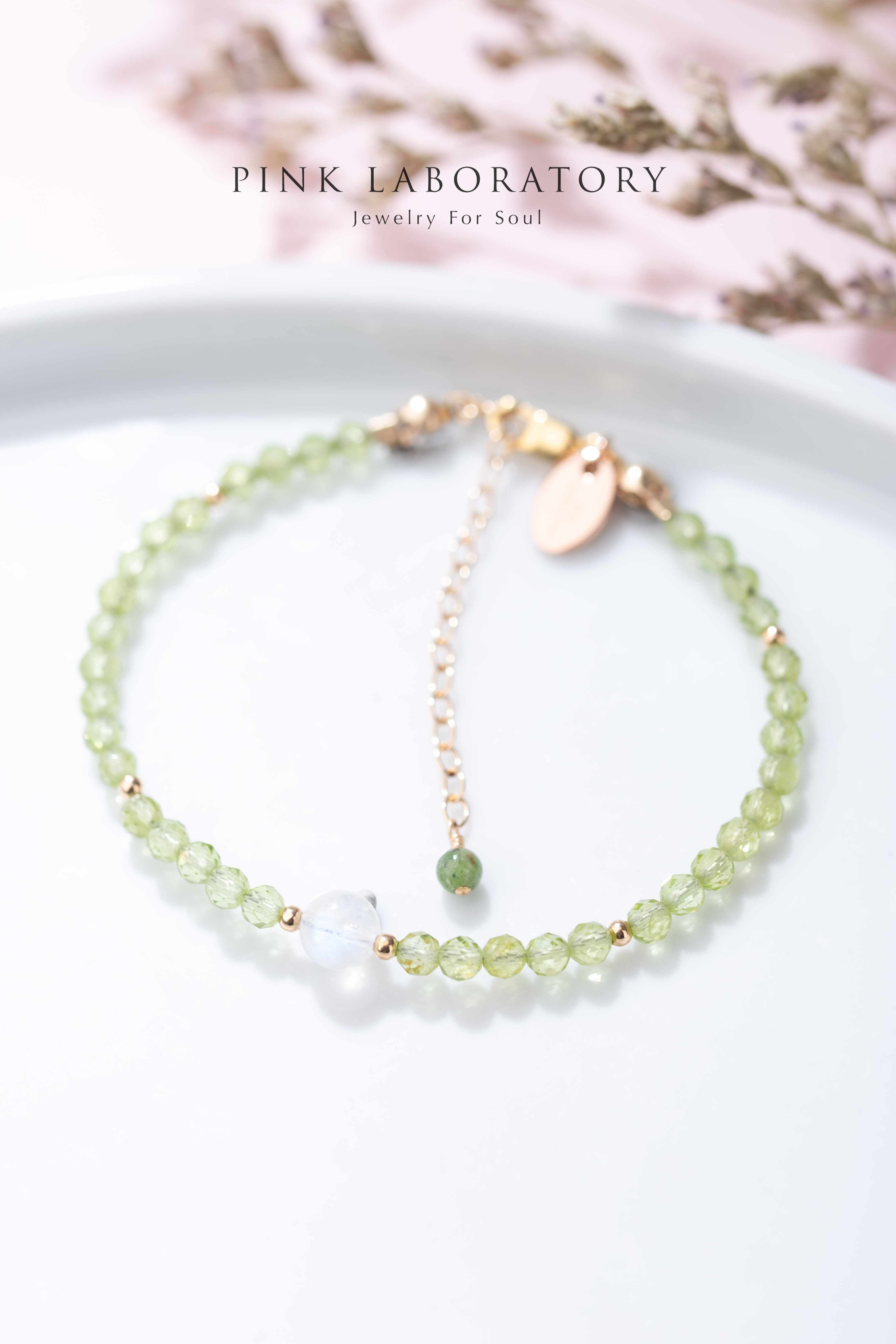 Peridot 橄欖石月亮石14KGF極細手鍊 - Pink Laboratory
