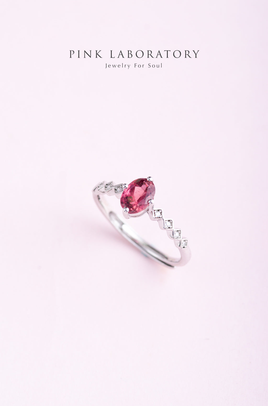 粉紅碧璽925純銀精鍍白金戒指