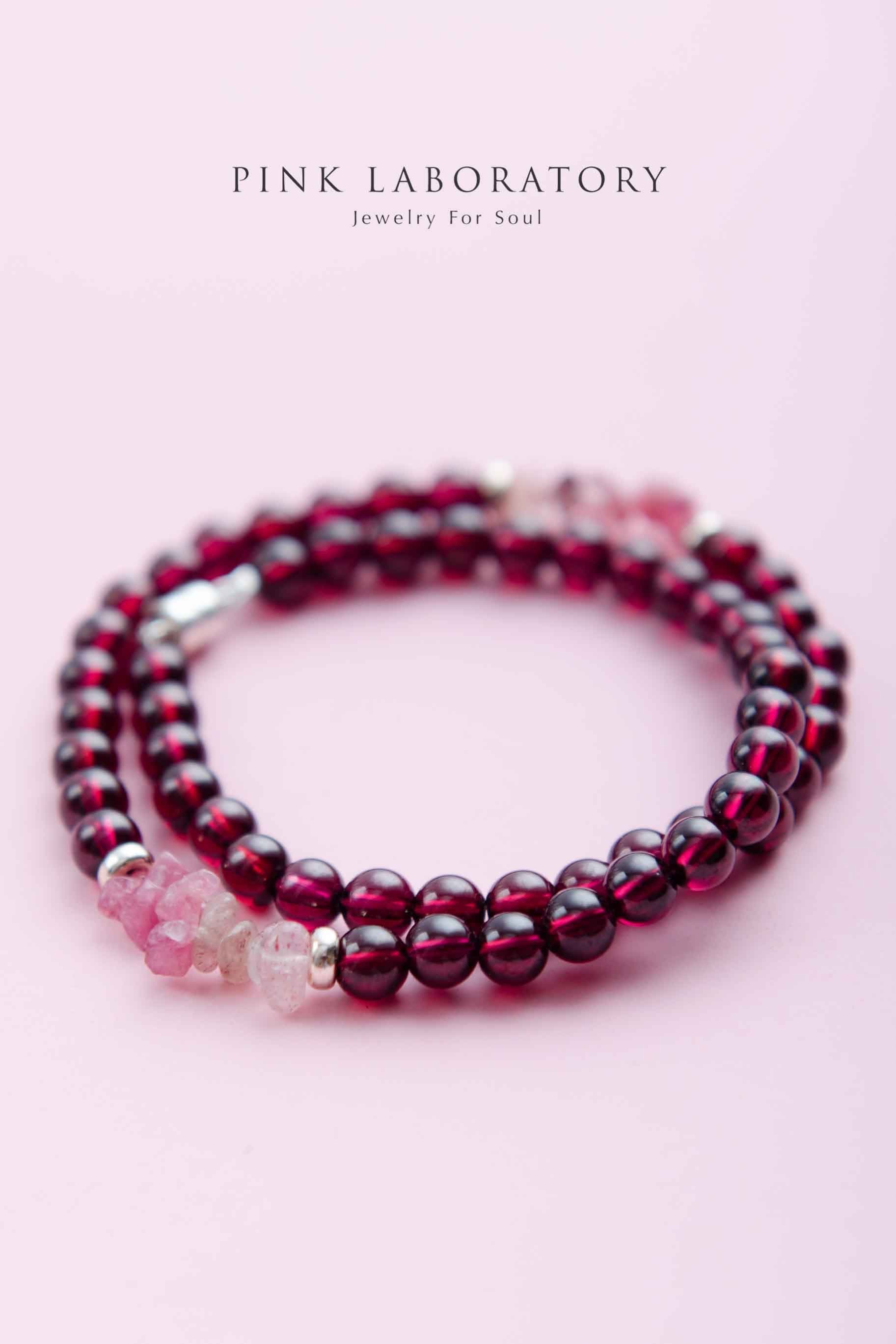石榴石手鍊 | 碧璽 | 925純銀 | 多圈 - Pink Laboratory