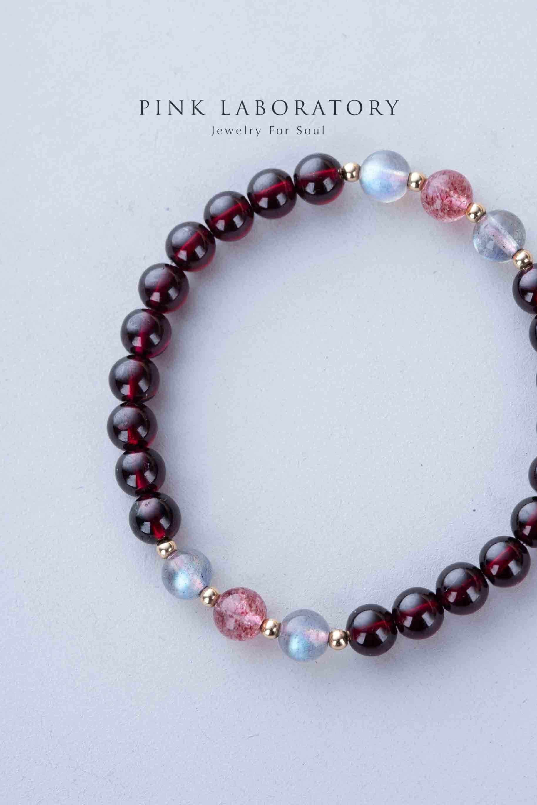 石榴石手鏈 | 草莓晶 | 拉長石 | 14KGF - Pink Laboratory