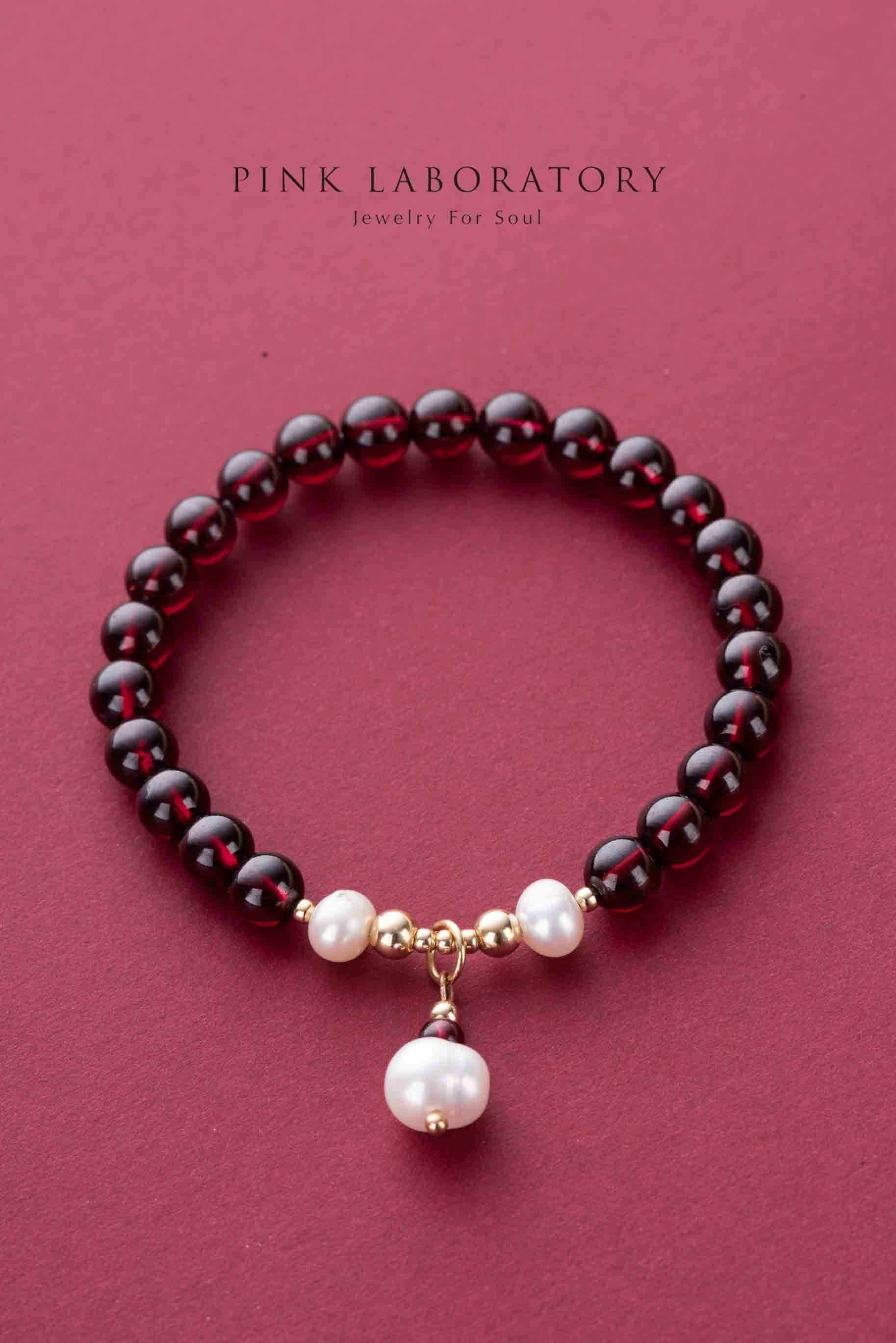 石榴石手鍊 | 珍珠 | 14K包金 | 單圈 - Pink Laboratory