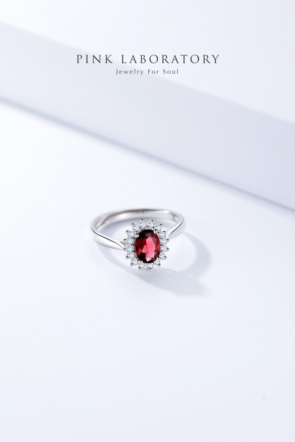 石榴石戒指 | 925純銀鍍白金 - Pink Laboratory
