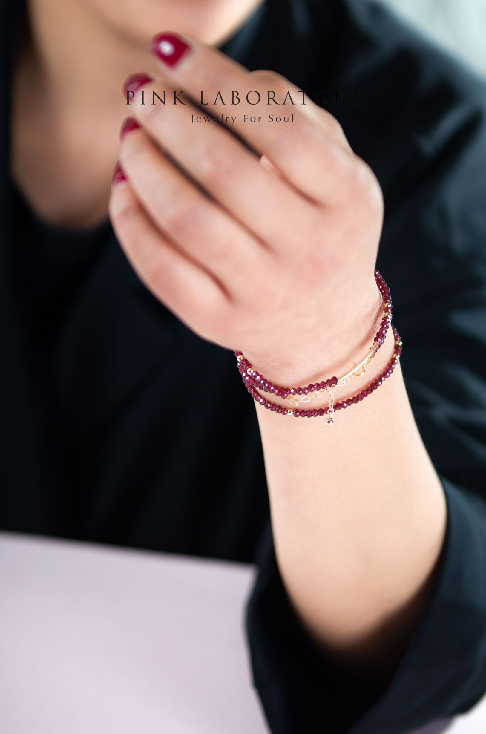 石榴石極細手鍊 | 14K包金