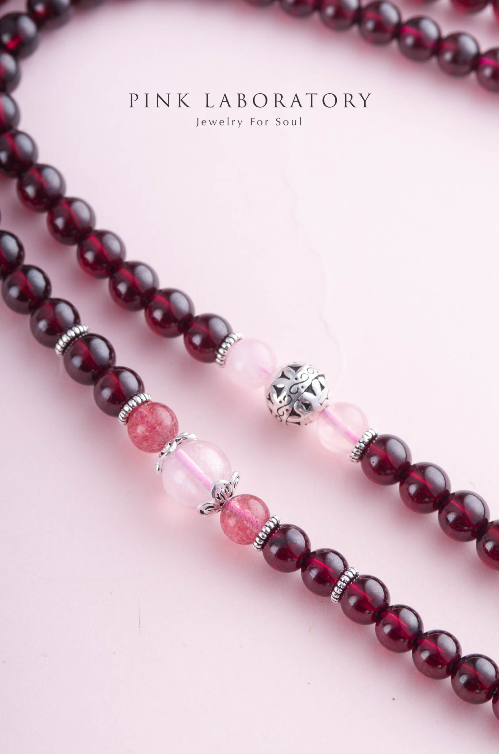 石榴石粉水晶念珠手鍊 | 108佛珠 | 6mm