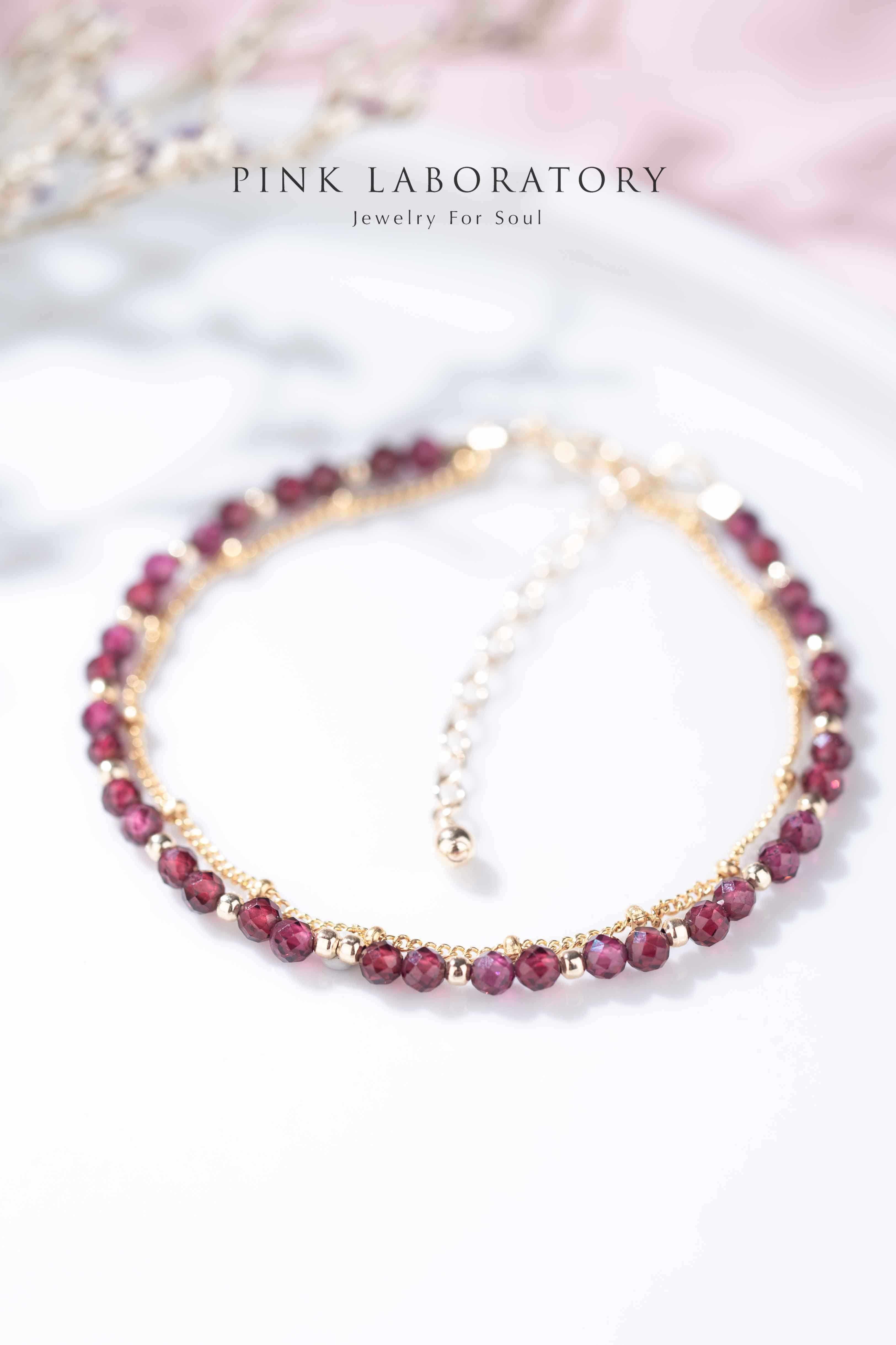 石榴石 14K包金手鍊 | 字母客製 - Pink Laboratory