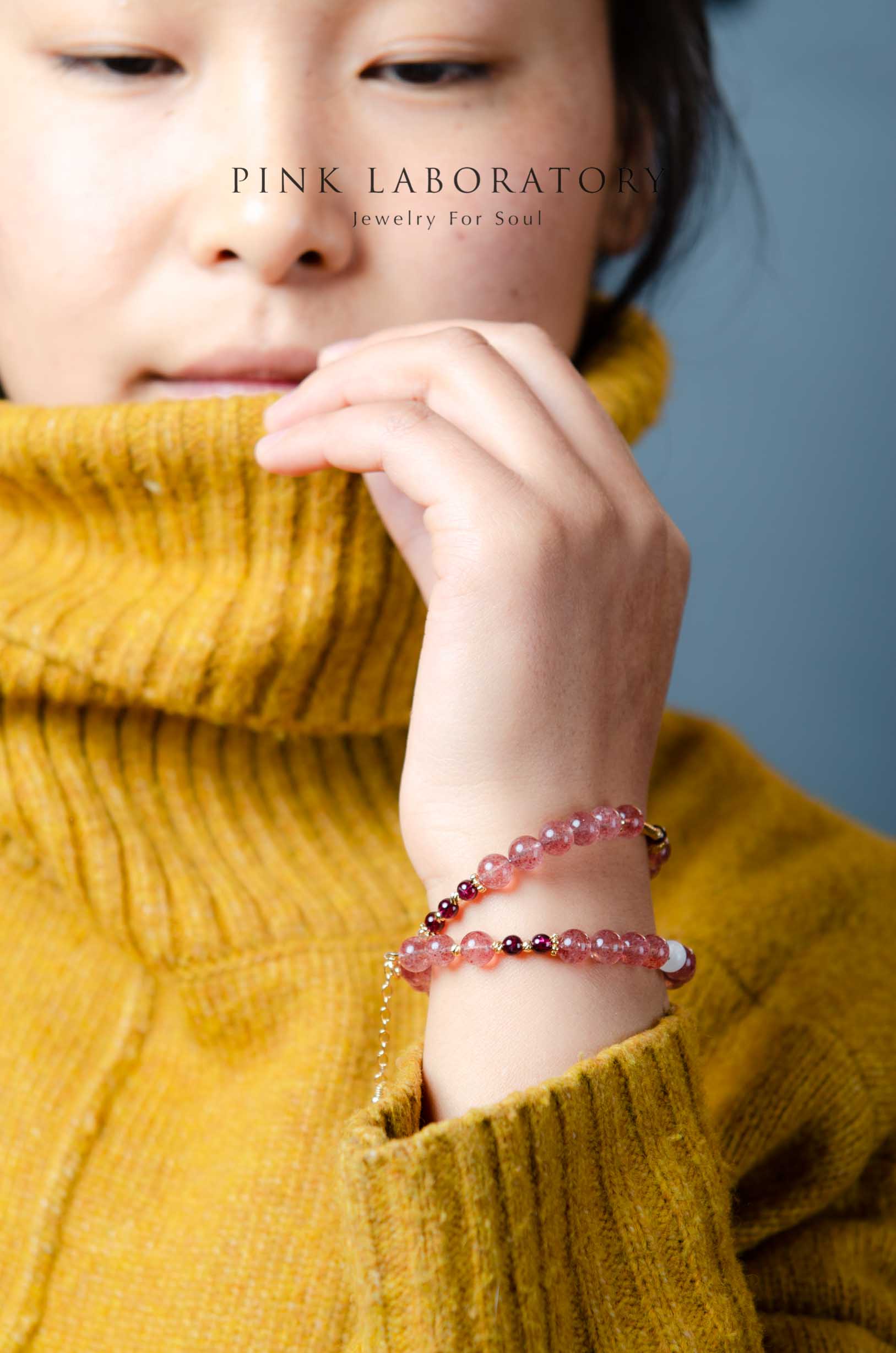 鴿血紅草莓晶紫牙烏6mm手鍊 | 14K鍍金