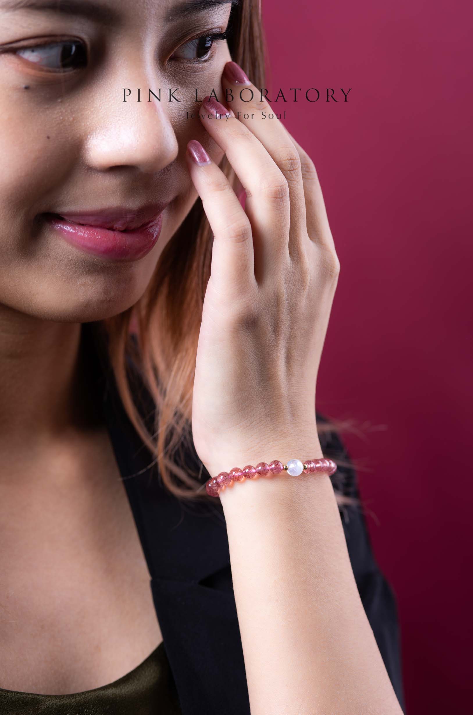 草莓晶月亮石 | 14KGF手鍊 | 柔化內心