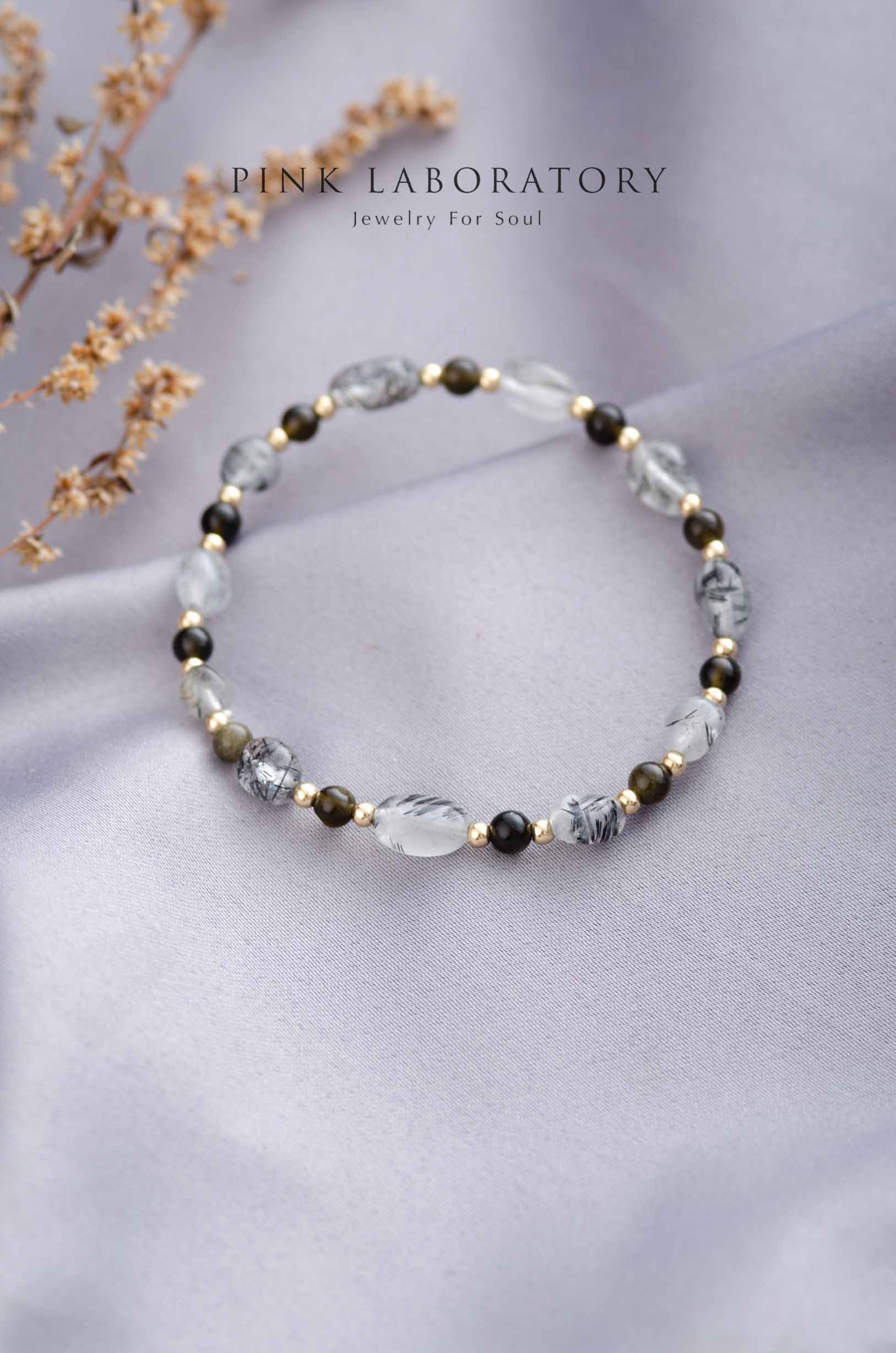 黑髮晶金曜石手鍊 | 不規則黑曜石 | 14K包金