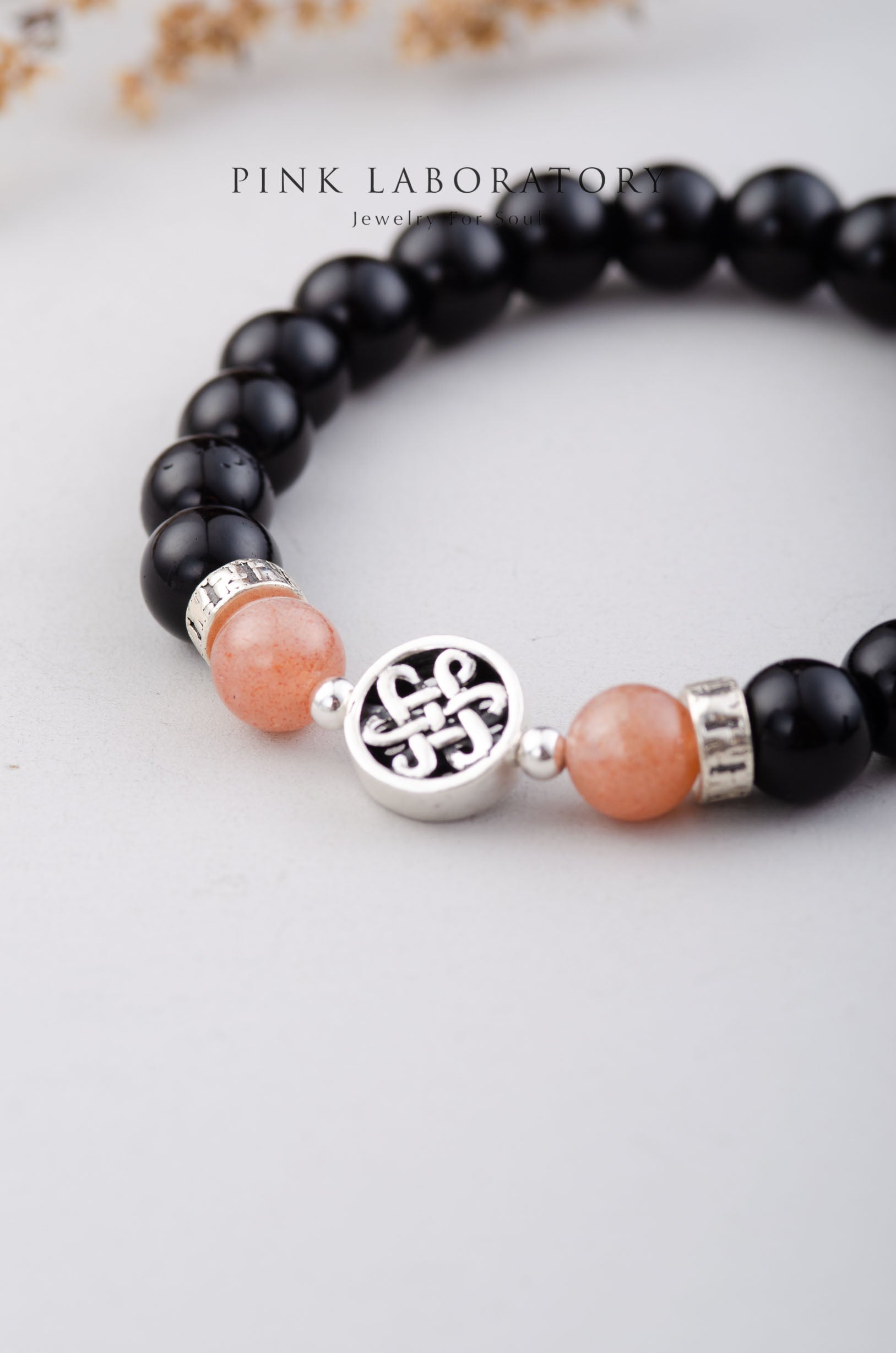 黑瑪瑙太陽石手鍊 | 925純銀泰銀 | 8mm