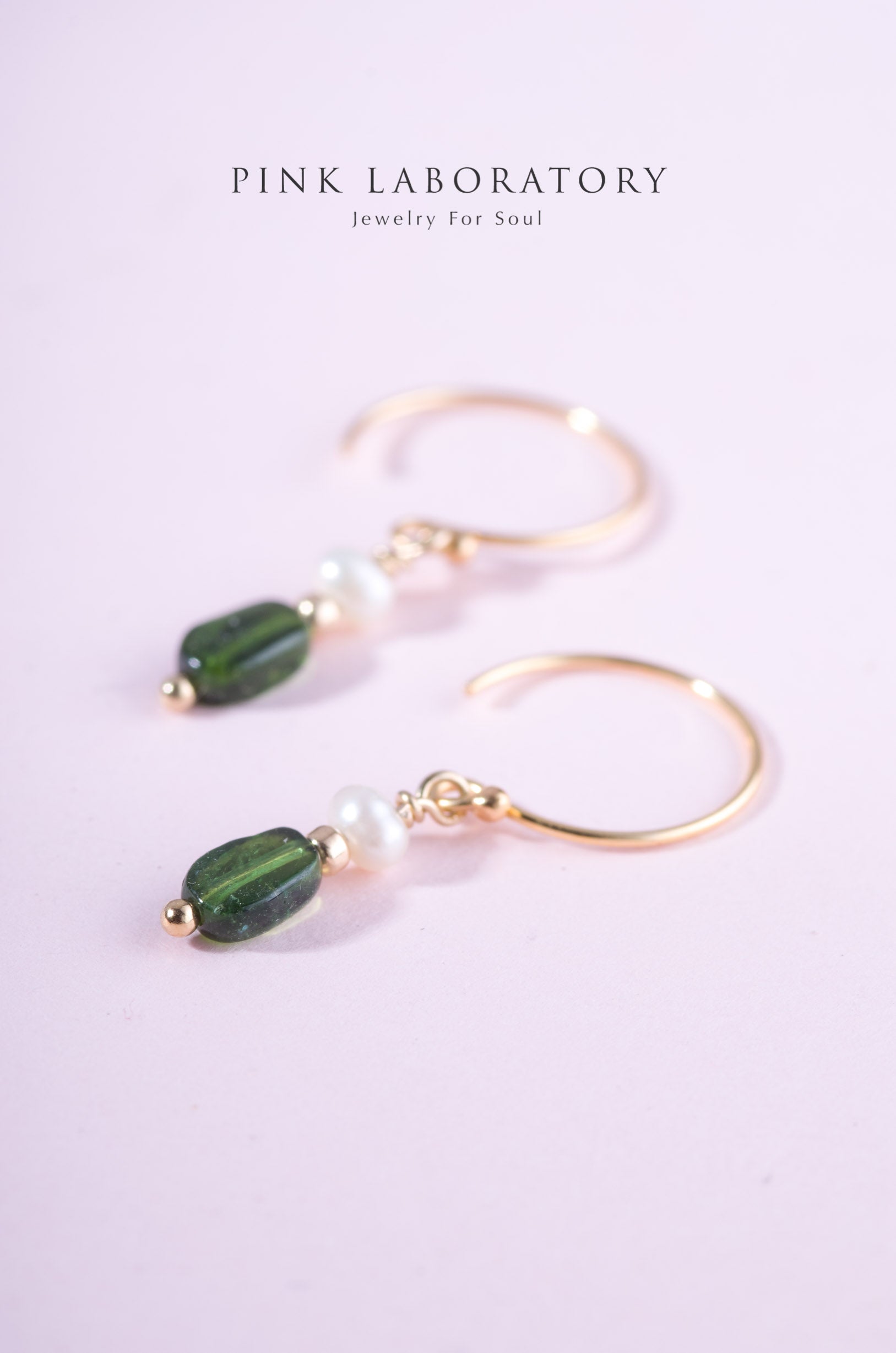 綠碧璽珍珠 | 14K包金 | 純銀耳環