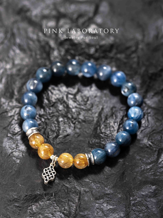 藍晶石金鈦晶如意結925純銀手鍊