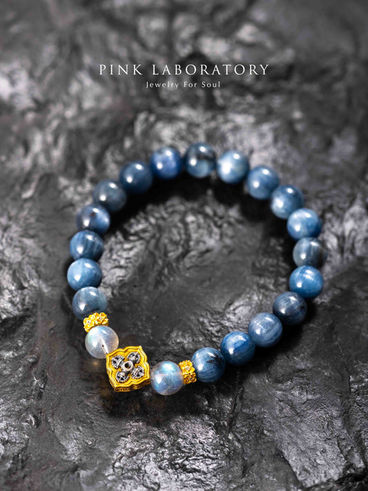 藍晶石拉長石十字金剛杵925純銀手鍊