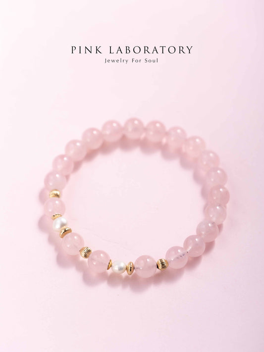 粉水晶珍珠14k包金手鍊