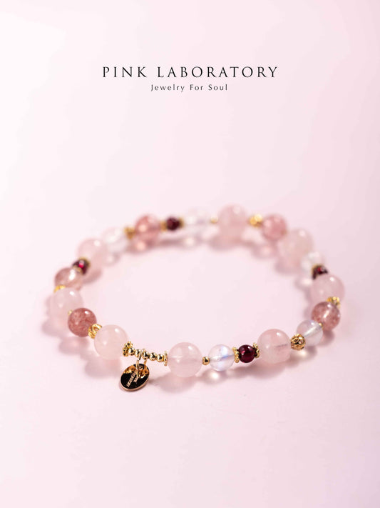 粉水晶草莓晶月光石手鍊