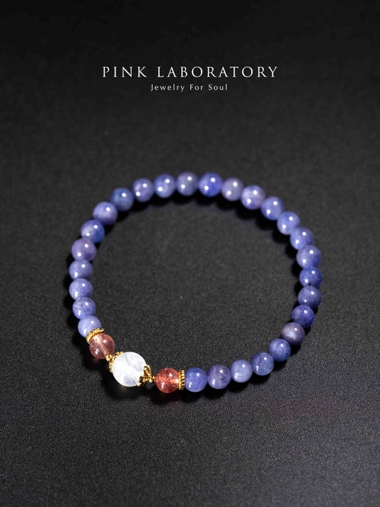 坦桑石草莓晶月光石14k鍍金手鍊