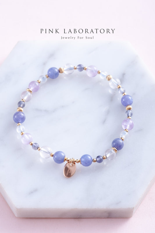 坦桑石月亮石粉晶14KGF手鍊